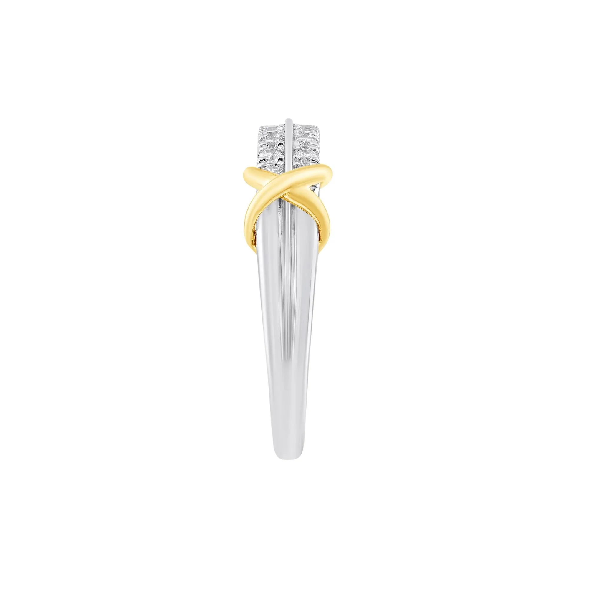 1/4 CT. Tw. Diamond Double Row Band Ring .925 Sterling Silver & 10K Yellow Gold Round Brilliant Cut White Size 8 - Image 3