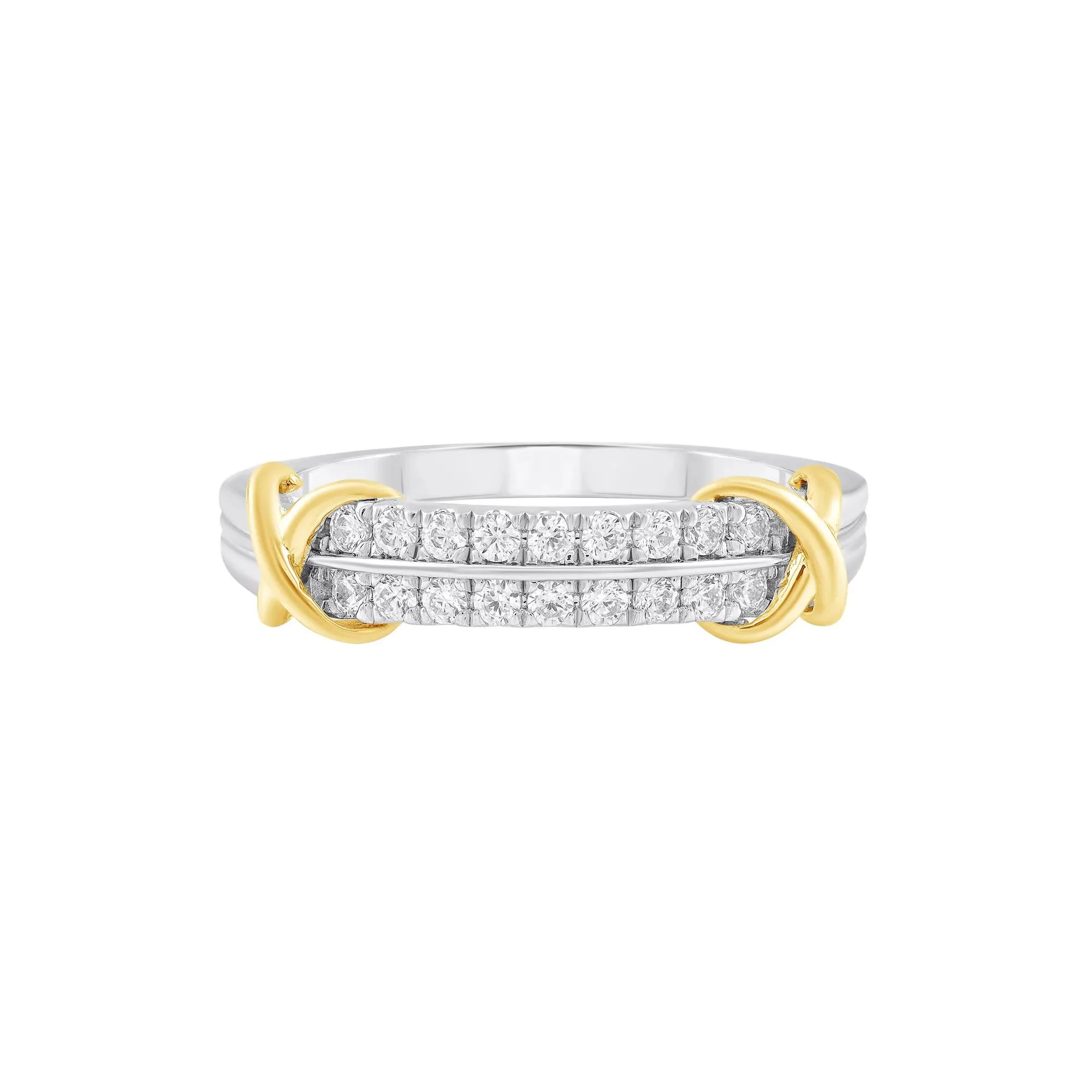 1/4 CT. Tw. Diamond Double Row Band Ring .925 Sterling Silver & 10K Yellow Gold Round Brilliant Cut White Size 8.5