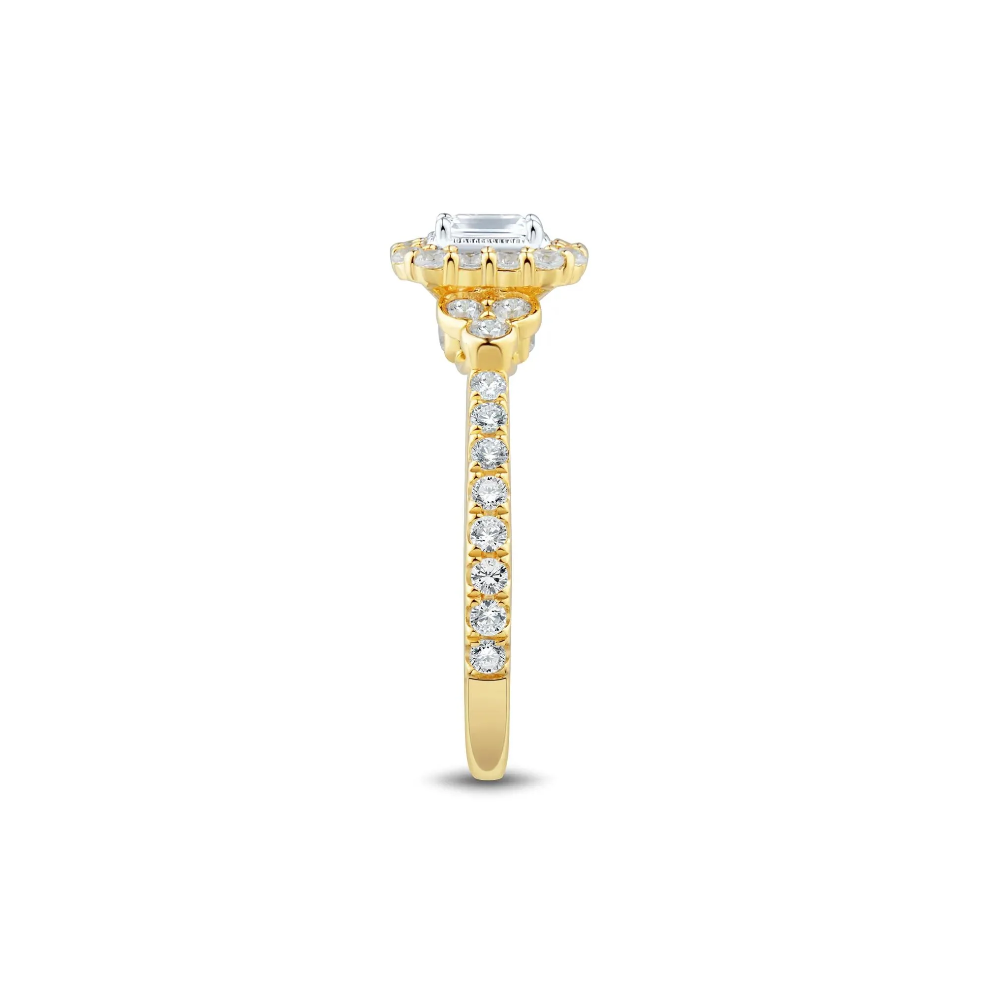 1 CT. Tw. Diamond Emerald-Cut Halo Engagement Ring 14K Yellow Gold Size 6.5 1.5mm - Image 2