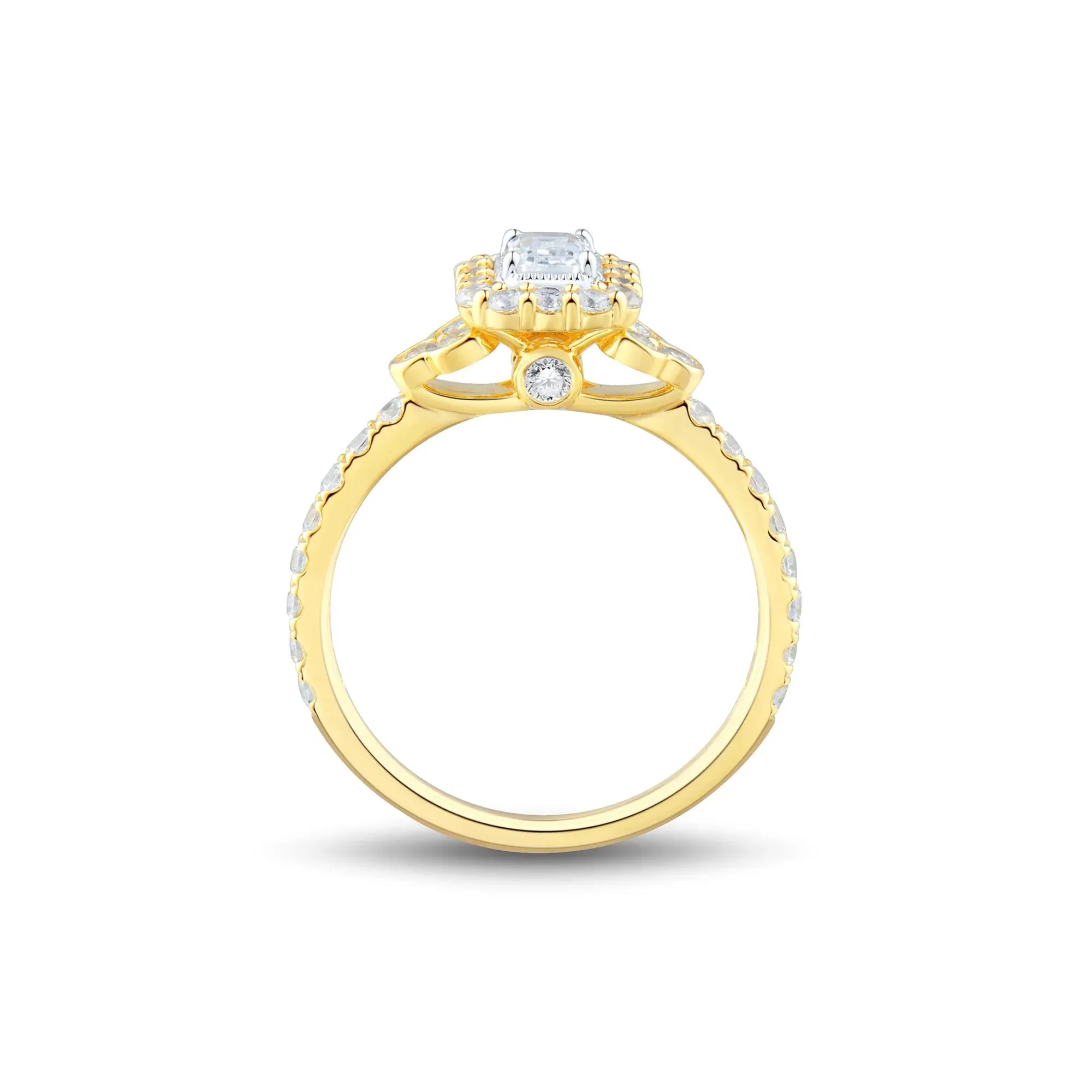 1 CT. Tw. Diamond Emerald-Cut Halo Engagement Ring 14K Yellow Gold Size 7.5 1.5mm - Image 3