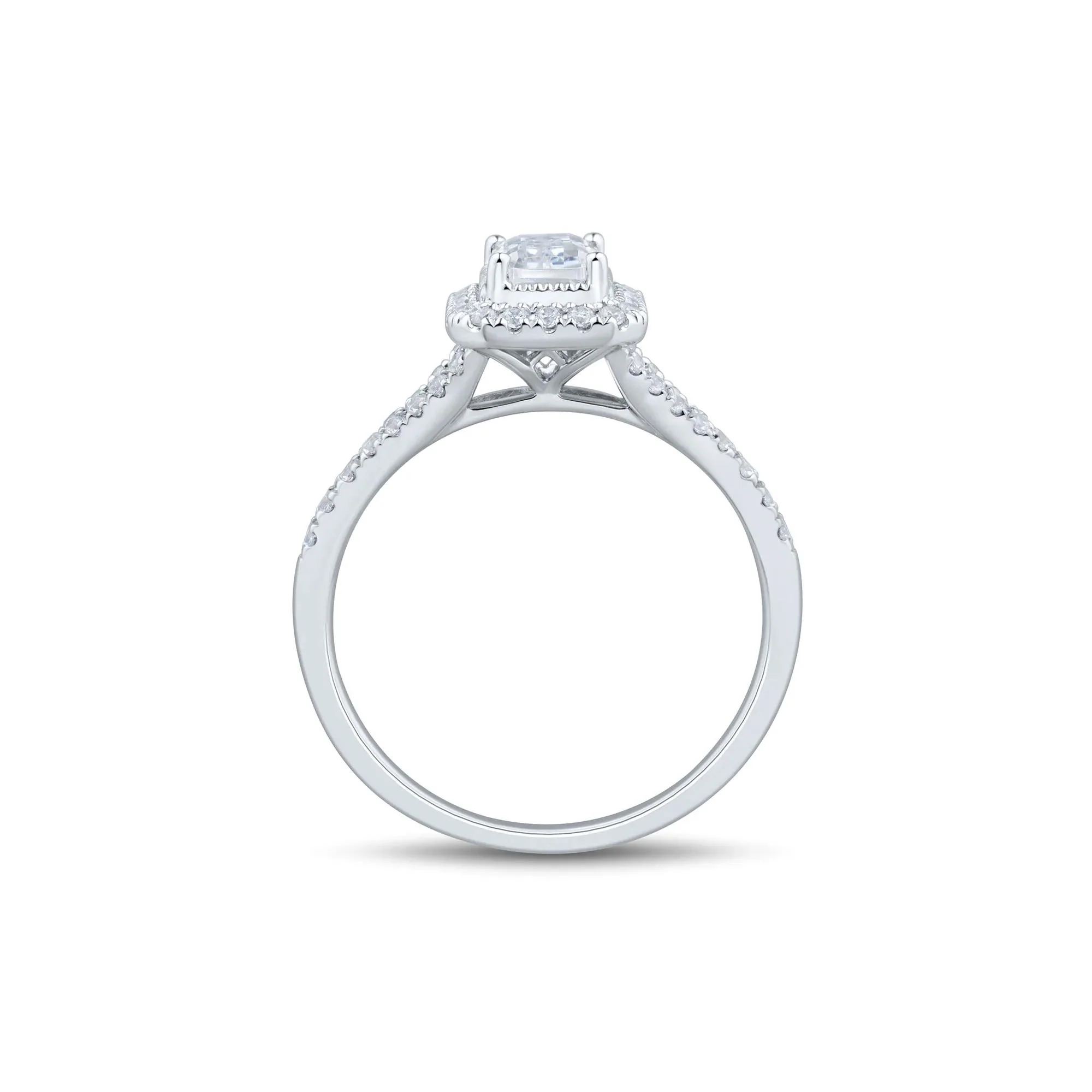 1 CT. Tw. Diamond Emerald-Cut Halo Engagement Ring 10K White Gold Size 6 1mm - Image 2