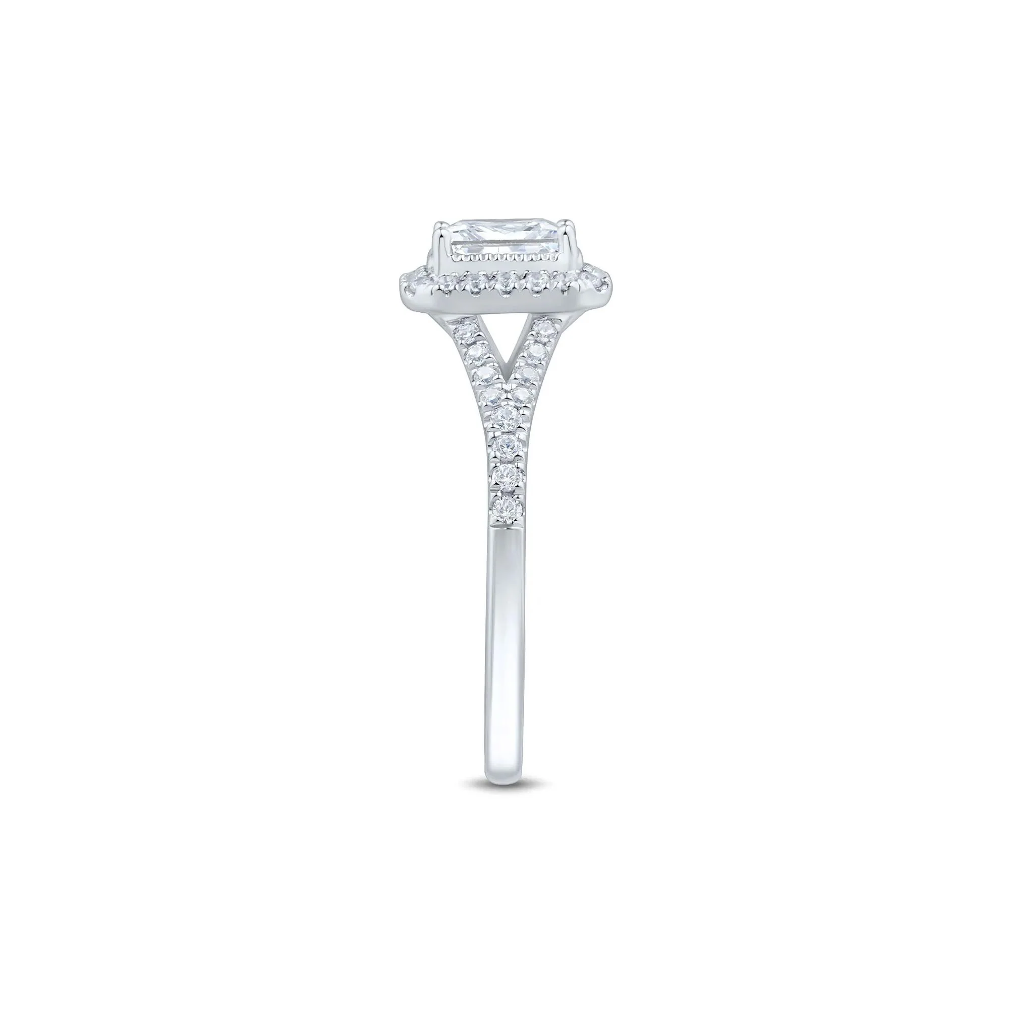 1 CT. Tw. Diamond Emerald-Cut Halo Engagement Ring 10K White Gold Size 7 1mm - Image 3