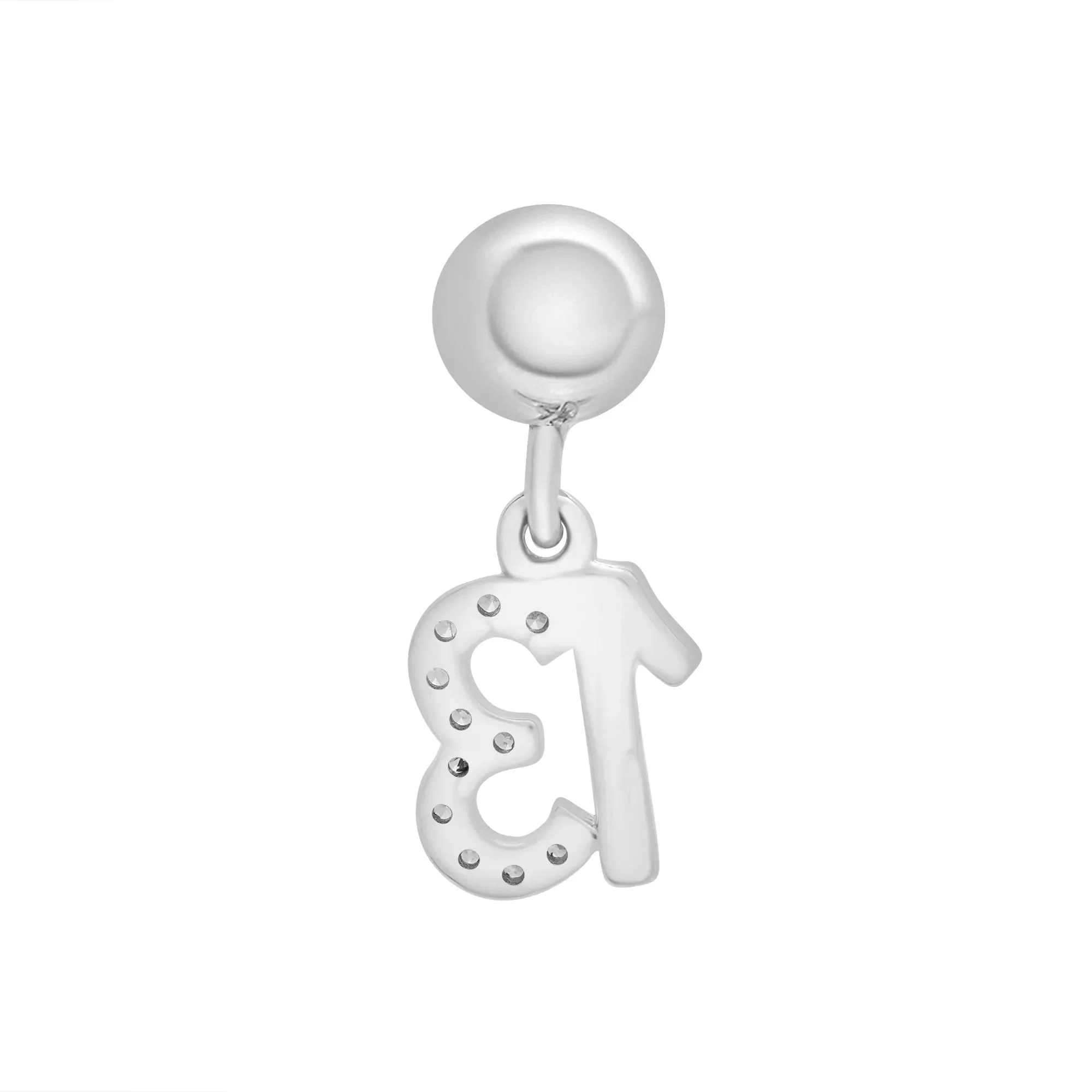 Diamond Accent Lucky Number 13 Bead Charm .925 Sterling Silver White Size 12.00mm - Image 3