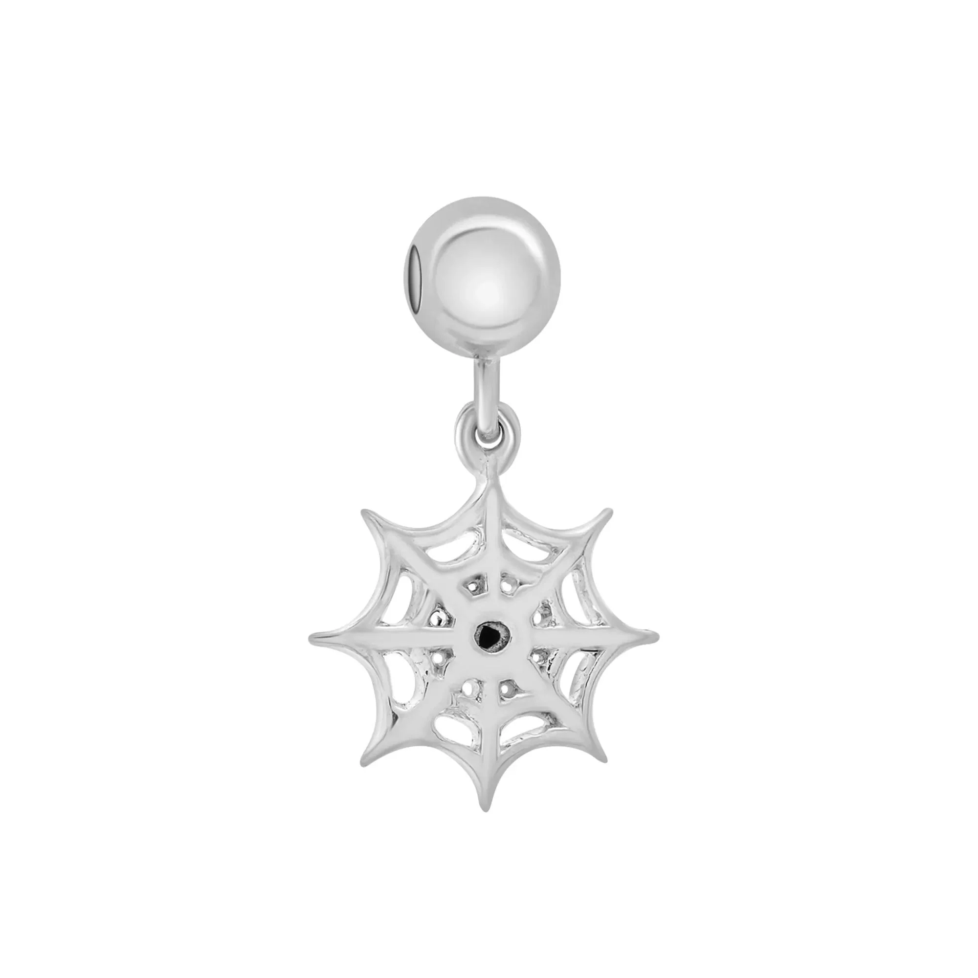 Black Onyx Spiderweb Bead Charm .925 Sterling Silver White Size 14.50mm - Image 3