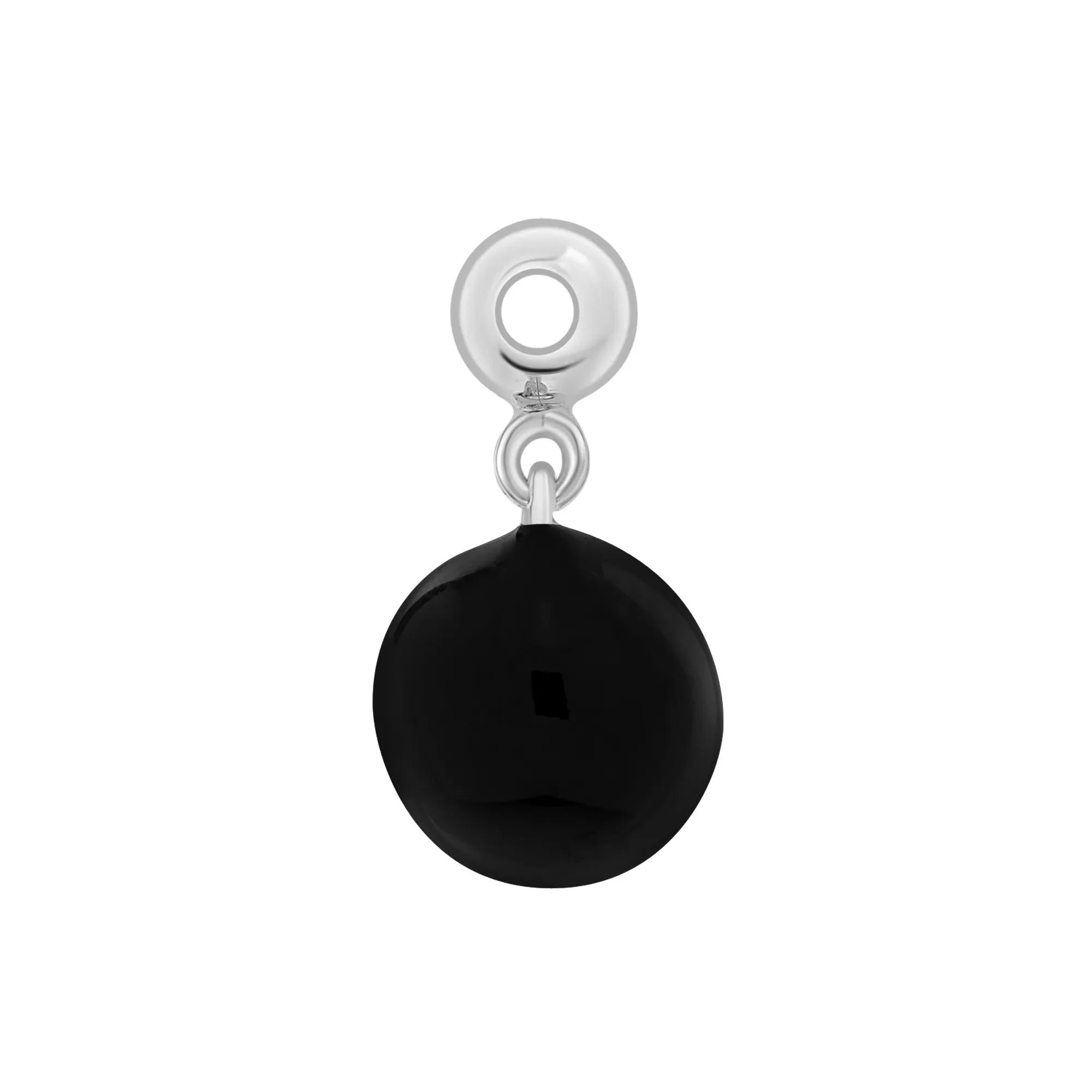 Black Enamel 8-Ball Bead Charm .925 Sterling Silver White Size 14.00mm - Image 2