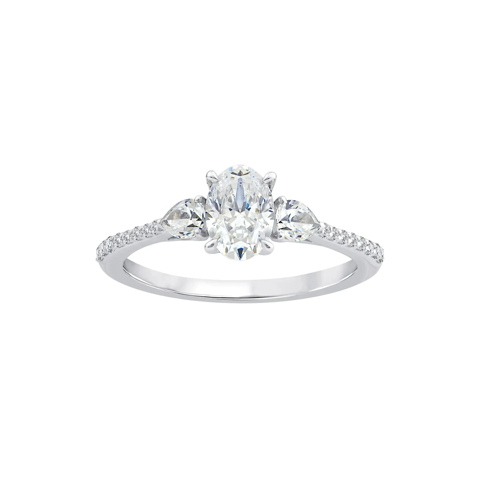 1 CT. Tw. Lab Grown Diamond Three-Stone Engagement Ring 10K White Gold Size 8.5 1.5mm