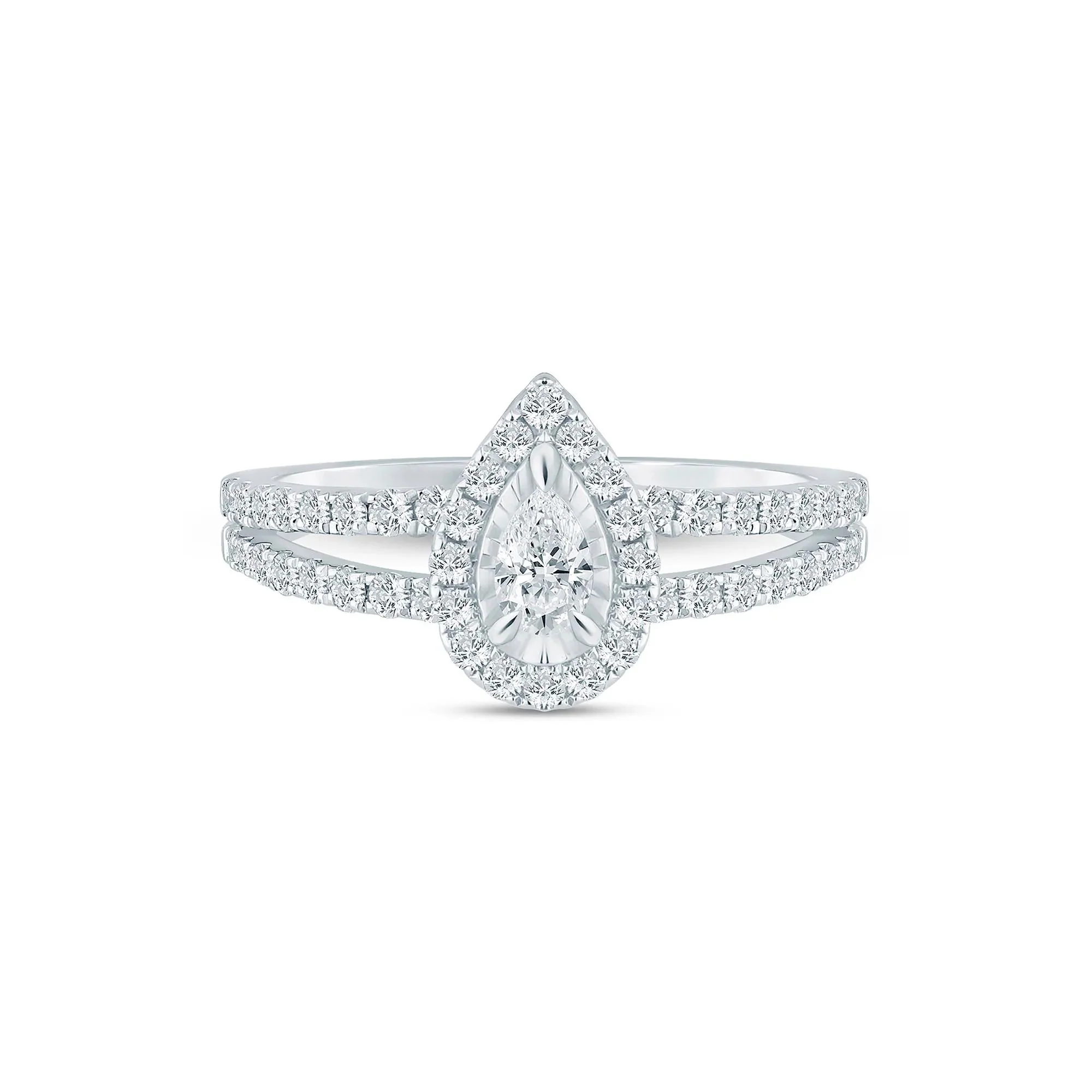 3/4 CT. Tw. Diamond Pear Halo Engagement Ring 10K White Gold Size 7.5 1.5mm