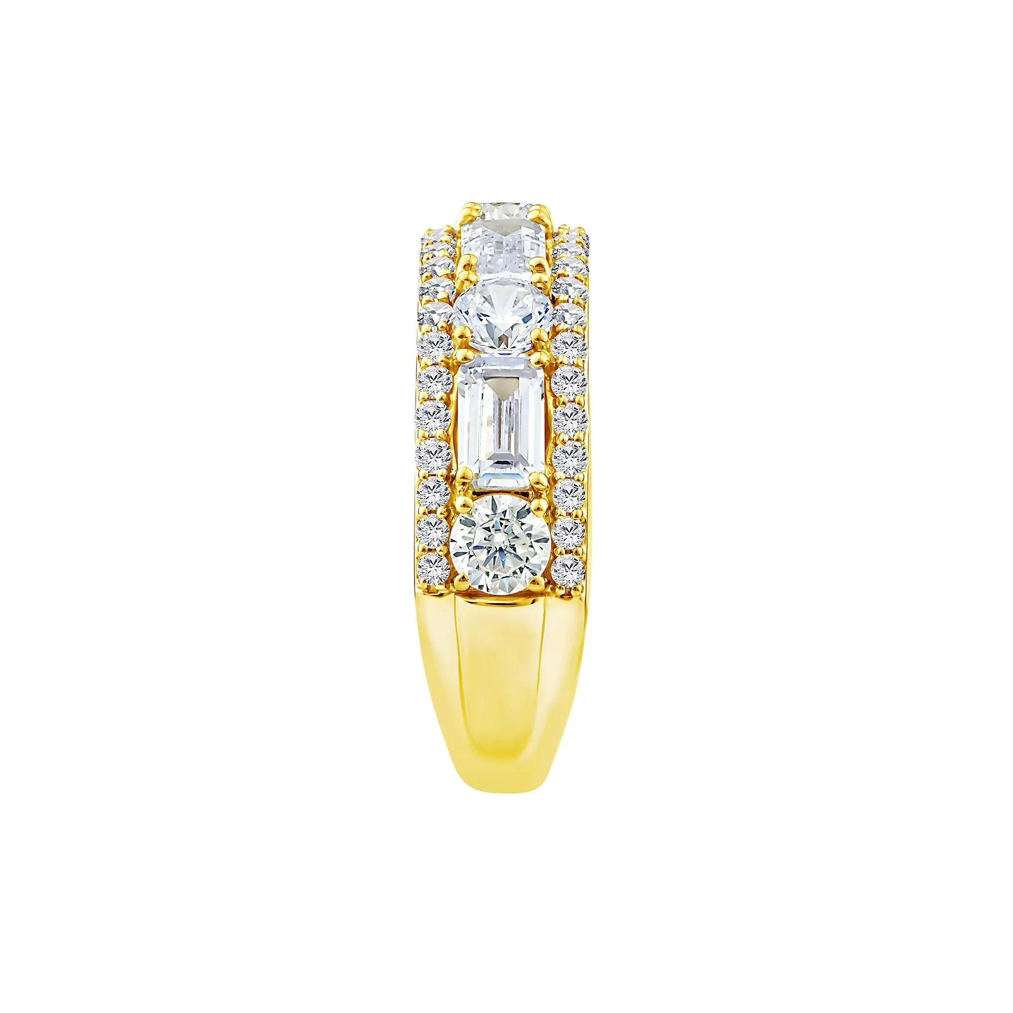 3 CT. Tw. Lab Grown Diamond Multi-Row Emerald-Cut Anniversary Band Ring 10K Yellow Gold Size 7 2.5mm - Image 3