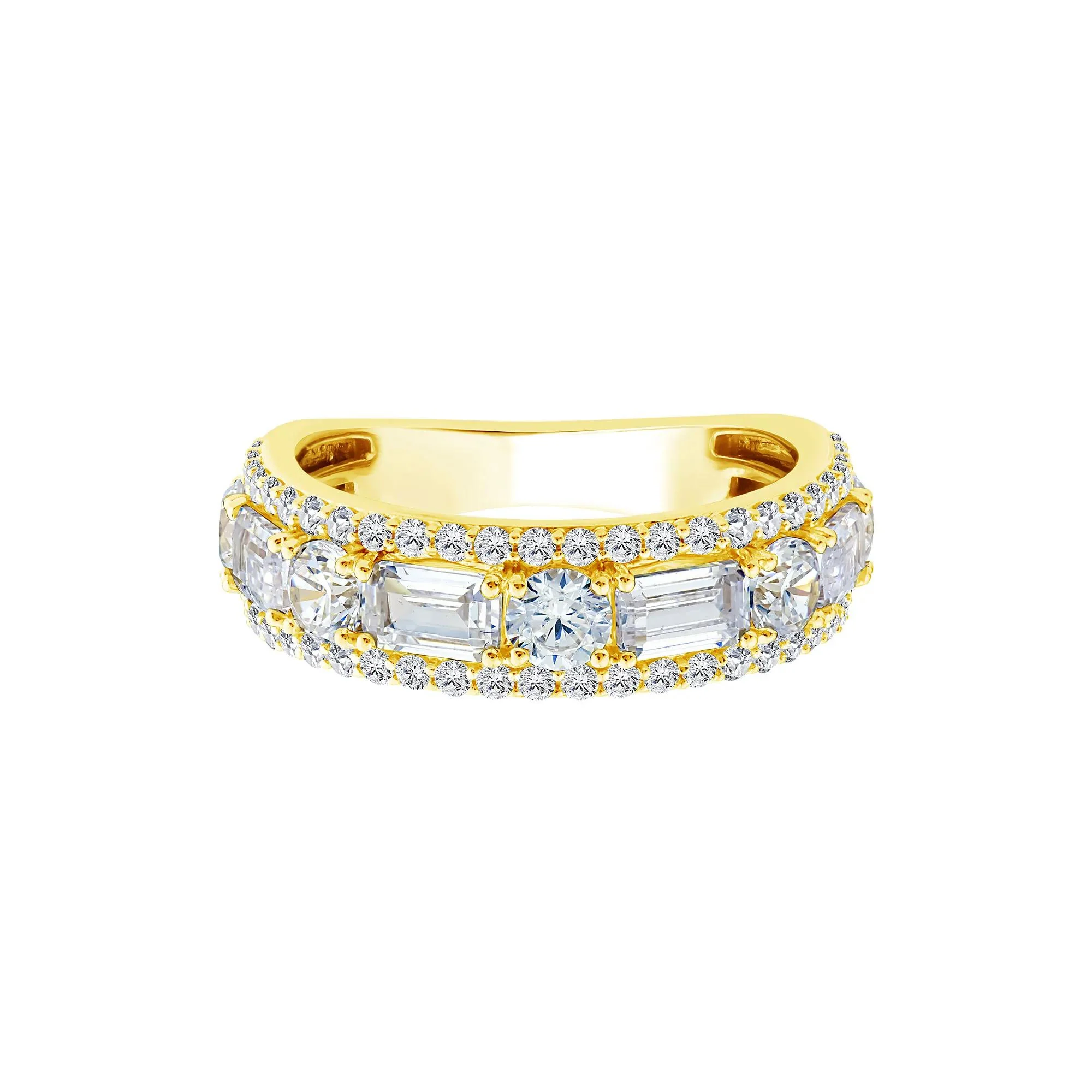 3 CT. Tw. Lab Grown Diamond Multi-Row Emerald-Cut Anniversary Band Ring 10K Yellow Gold Size 7.5 2.5mm