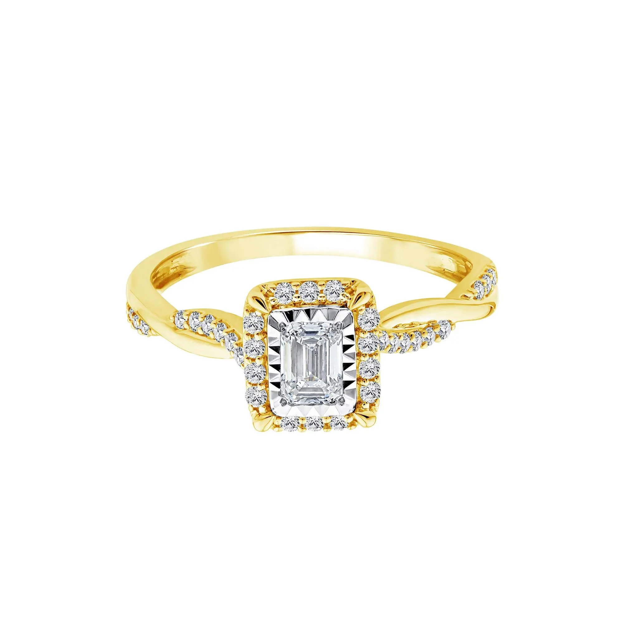 1/2 CT. Tw. Lab Grown Diamond Emerald-Cut Twist Shank Promise Ring 10K Yellow Gold Size 8.5 1.5mm