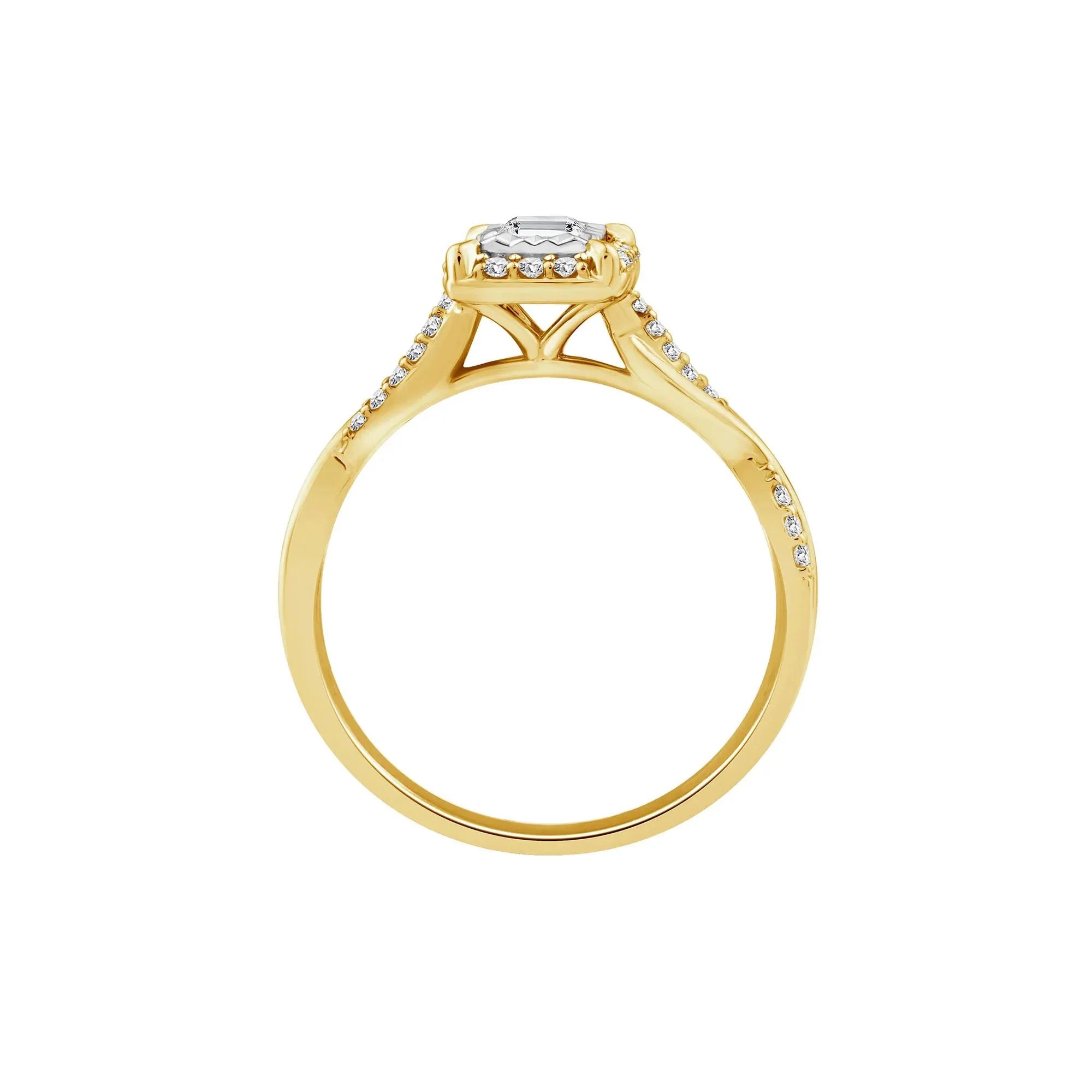 1/2 CT. Tw. Lab Grown Diamond Emerald-Cut Twist Shank Promise Ring 10K Yellow Gold Size 8.5 1.5mm - Image 2