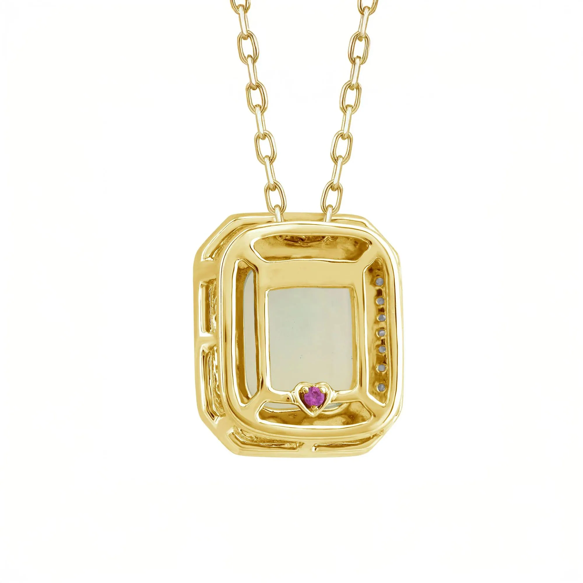 1/10 CT. Tw. Cushion Cabochon Opal and Diamond Pendant Necklace 10K Yellow Gold Size 18" - Image 4