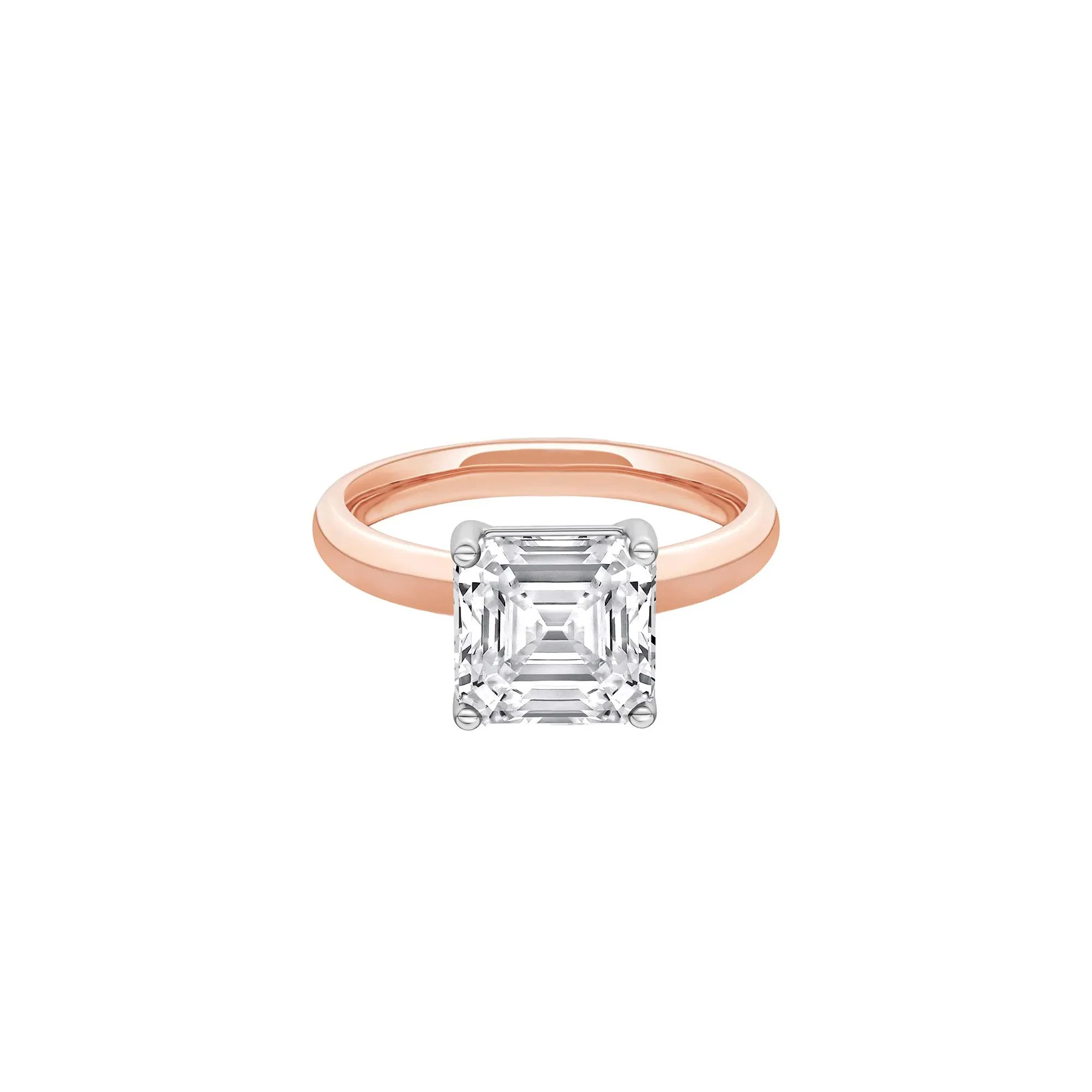 3 CT. Tw. Lab Grown Diamond Asscher Cut Solitaire Ring 14K Rose and White Gold Size 10.5 2mm