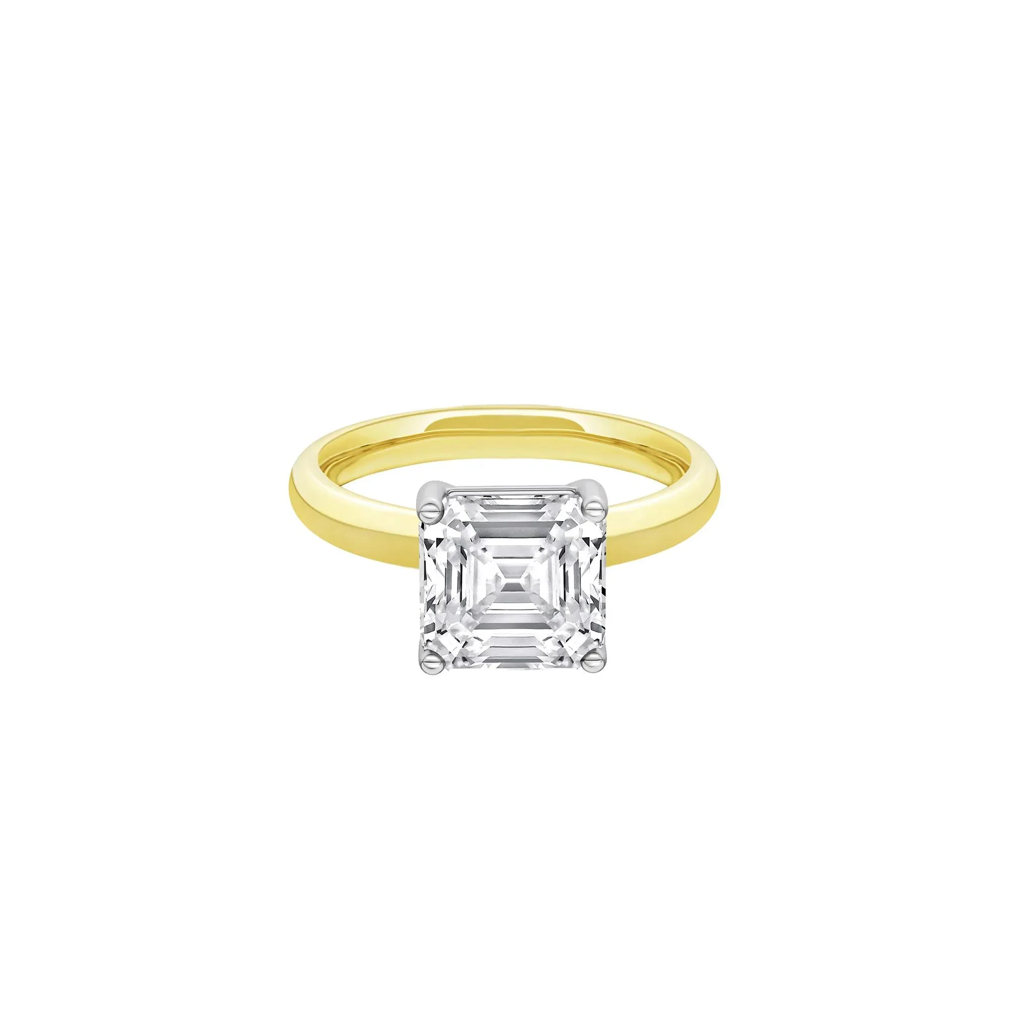 3 CT. Tw. Lab Grown Diamond Asscher Cut Solitaire Ring 14K Yellow and White Gold Size 7.5 2mm