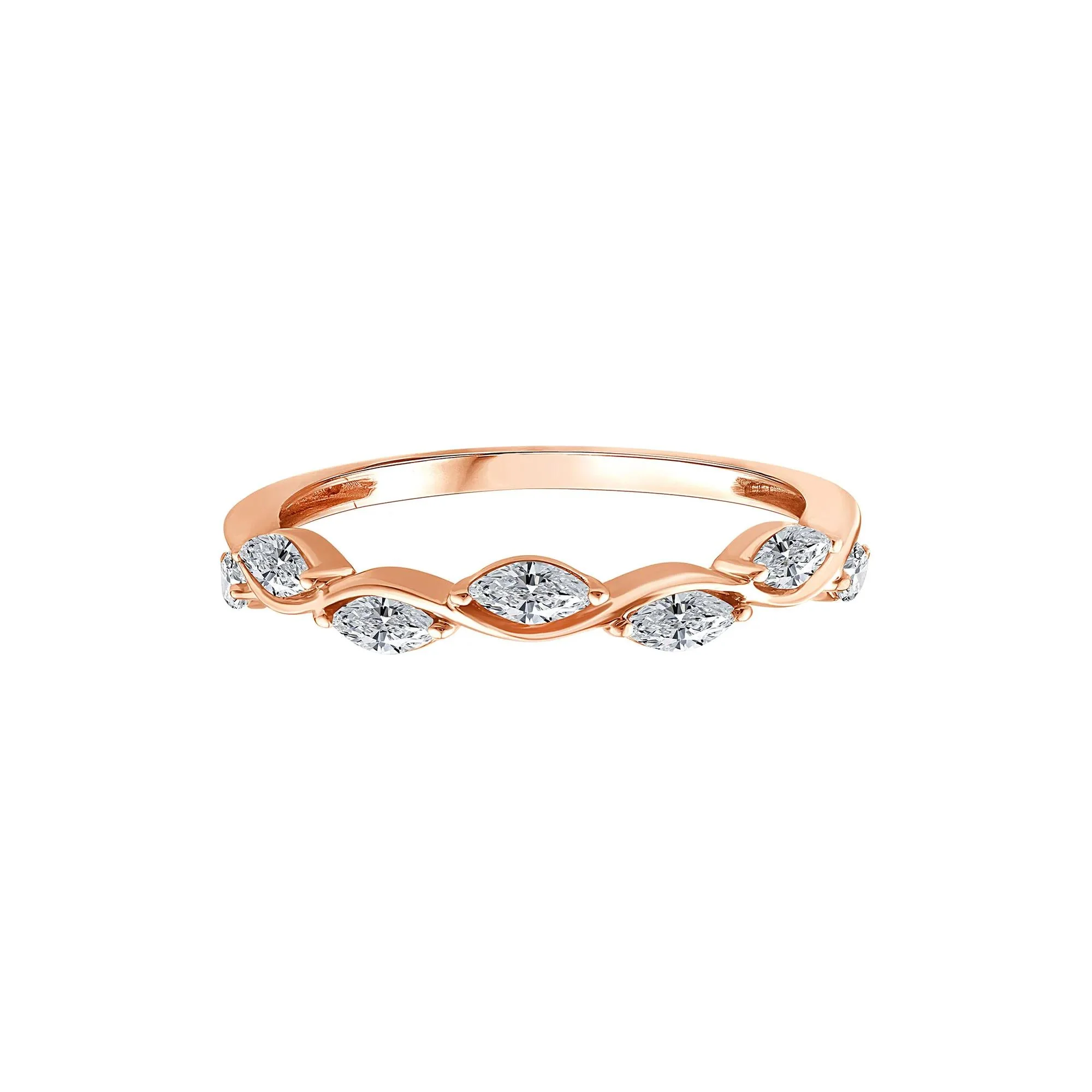 1/2 CT. Tw. Lab Grown Diamond Marquise Stack Band Ring 10K Rose Gold Size 5.5 1.5mm