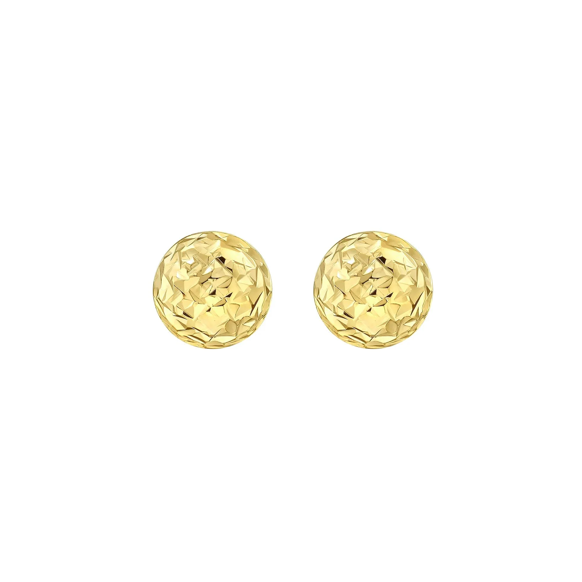 Diamond-Cut Puff Ball Stud Earrings 14K Yellow Gold Size 5.50mm - Image 2