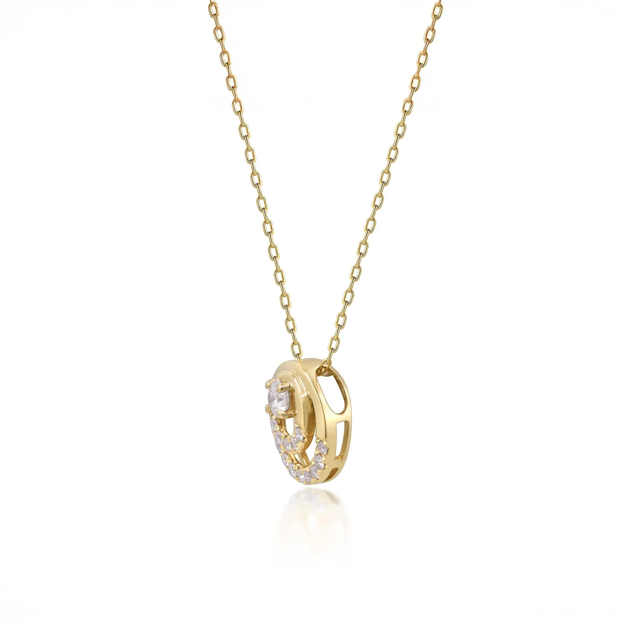 1/5 CT. Tw. Diamond Circle Pendant Necklace 10K Yellow Gold Size 18" - Image 2