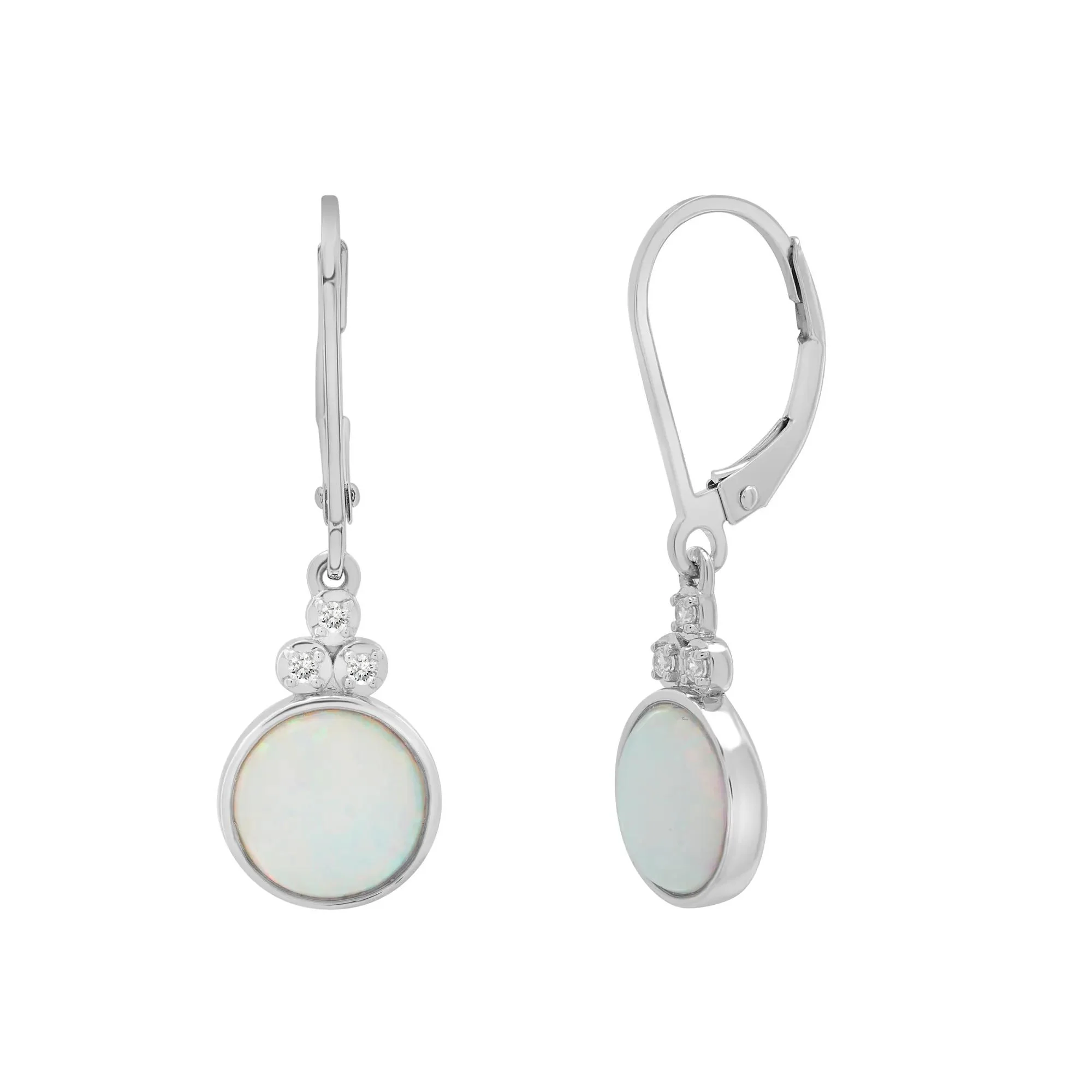 Lab-Created Opal and Diamond Accent Drop Earrings .925 Sterling Silver White Size 9.20mm