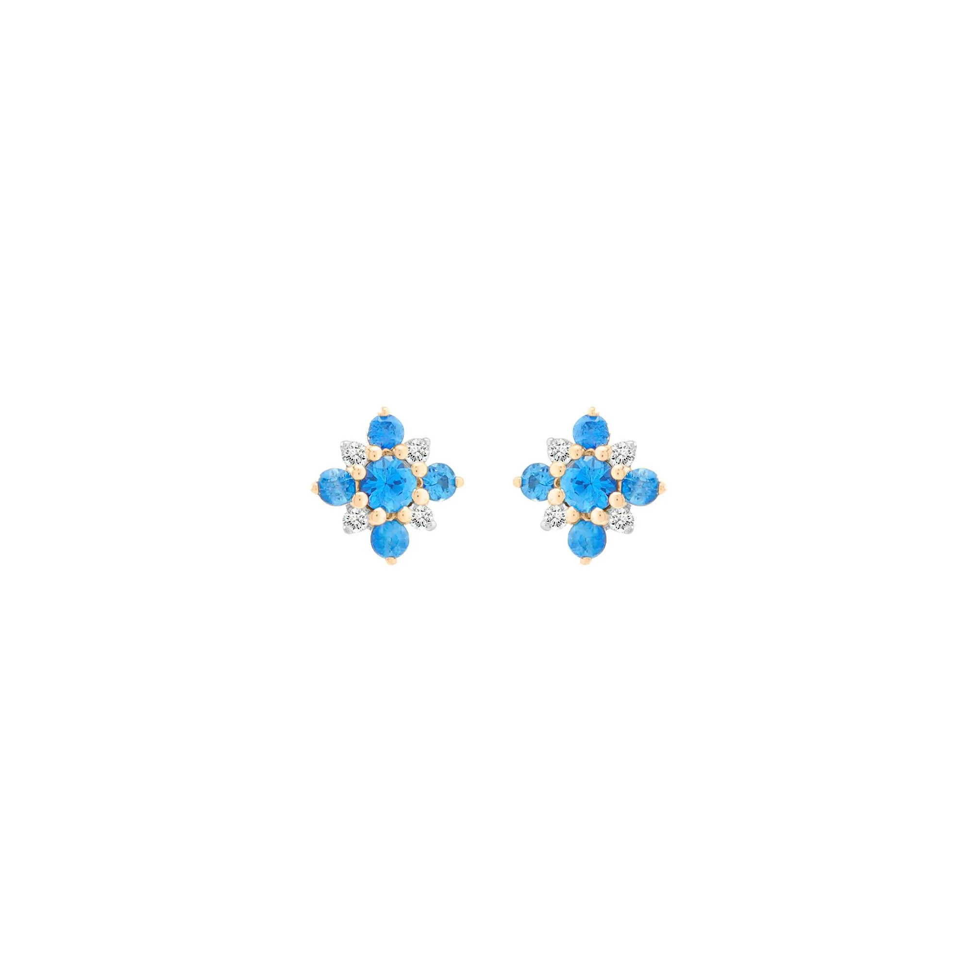 Ceylon Blue Sapphire & Diamond Accent Floral Stud Earrings 10K Yellow Gold Size 6.50mm - Image 2
