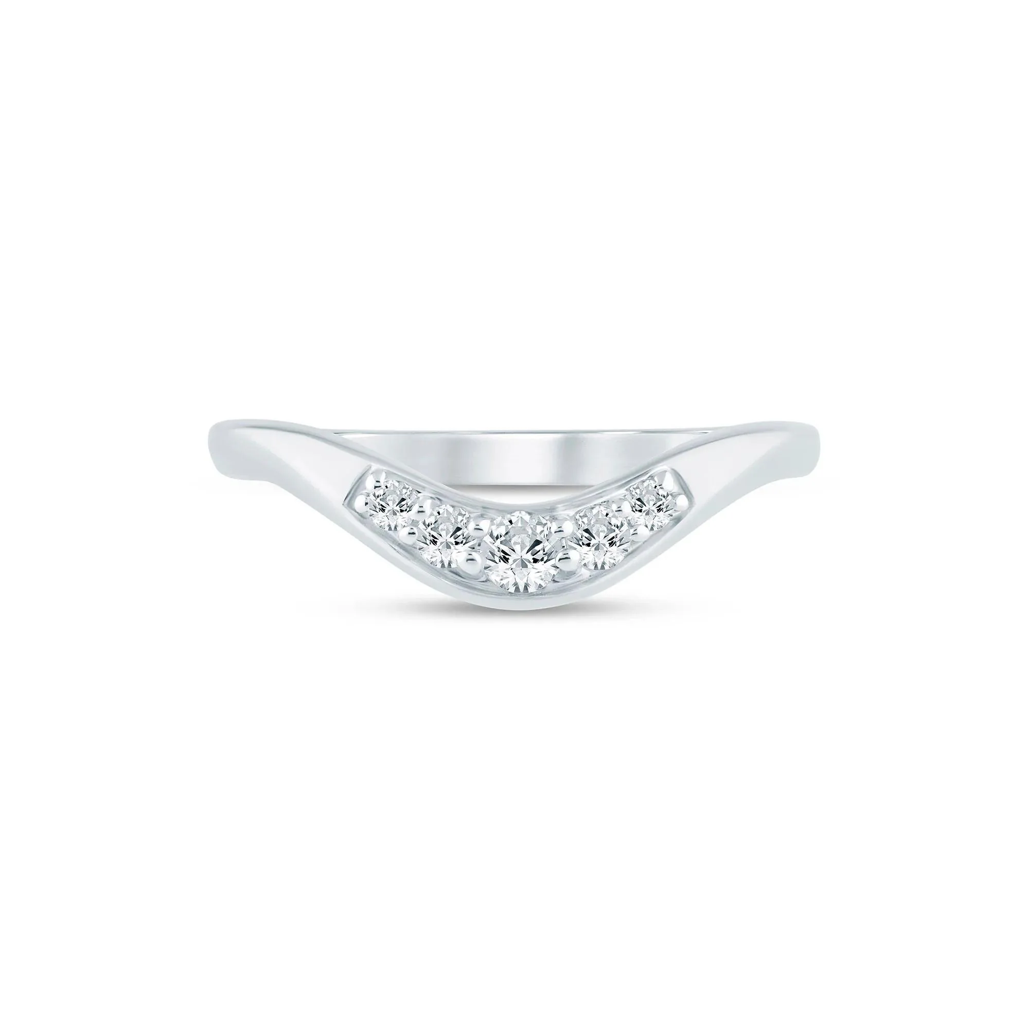 1/5 CT. Tw. Lab Grown Diamond Contour Band Ring 14K White Gold Round Brilliant Cut Size 7.5 1.5mm
