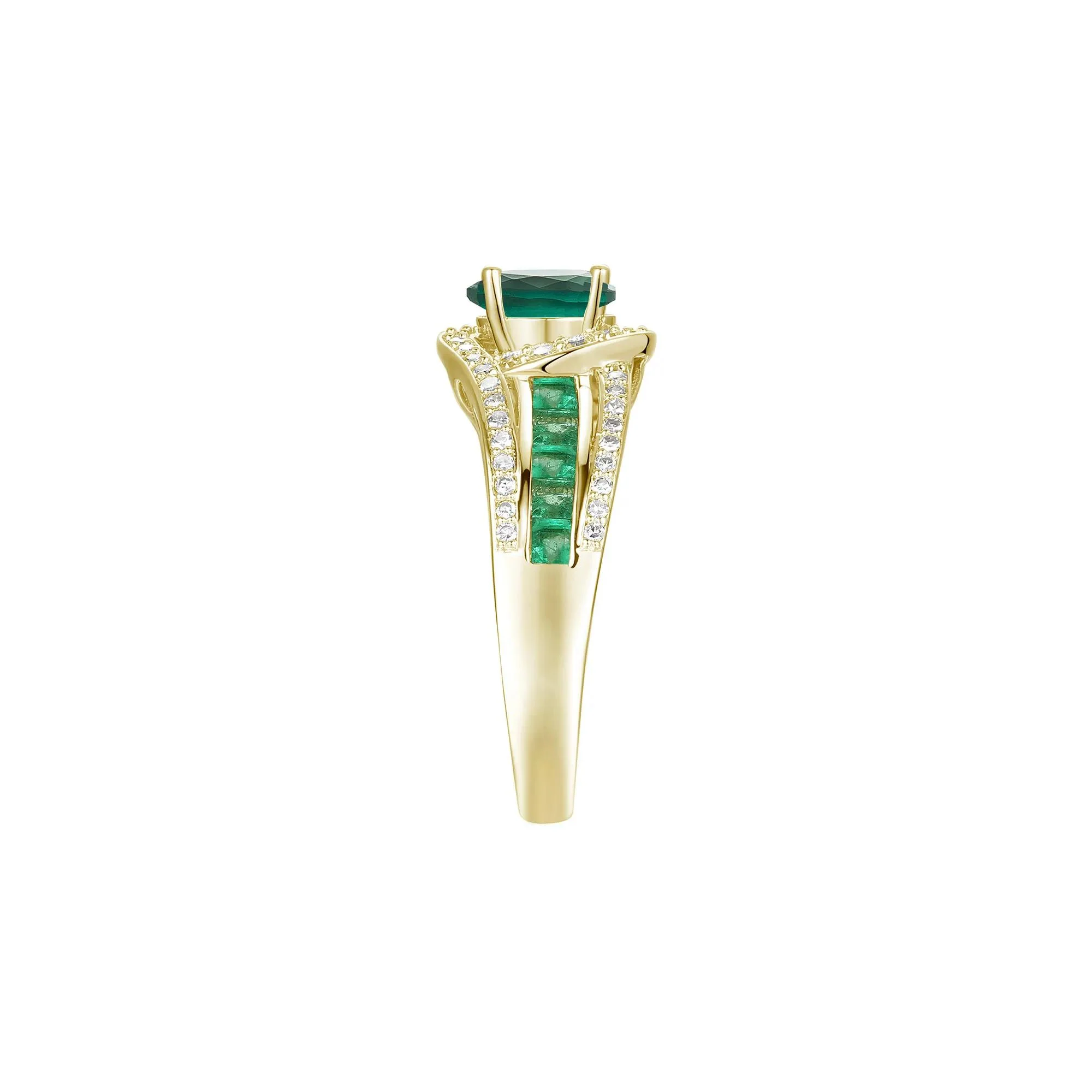 3/8 CT. Tw. Emerald and Diamond Band Ring 10K Yellow Gold Size 6 1mm - Image 3