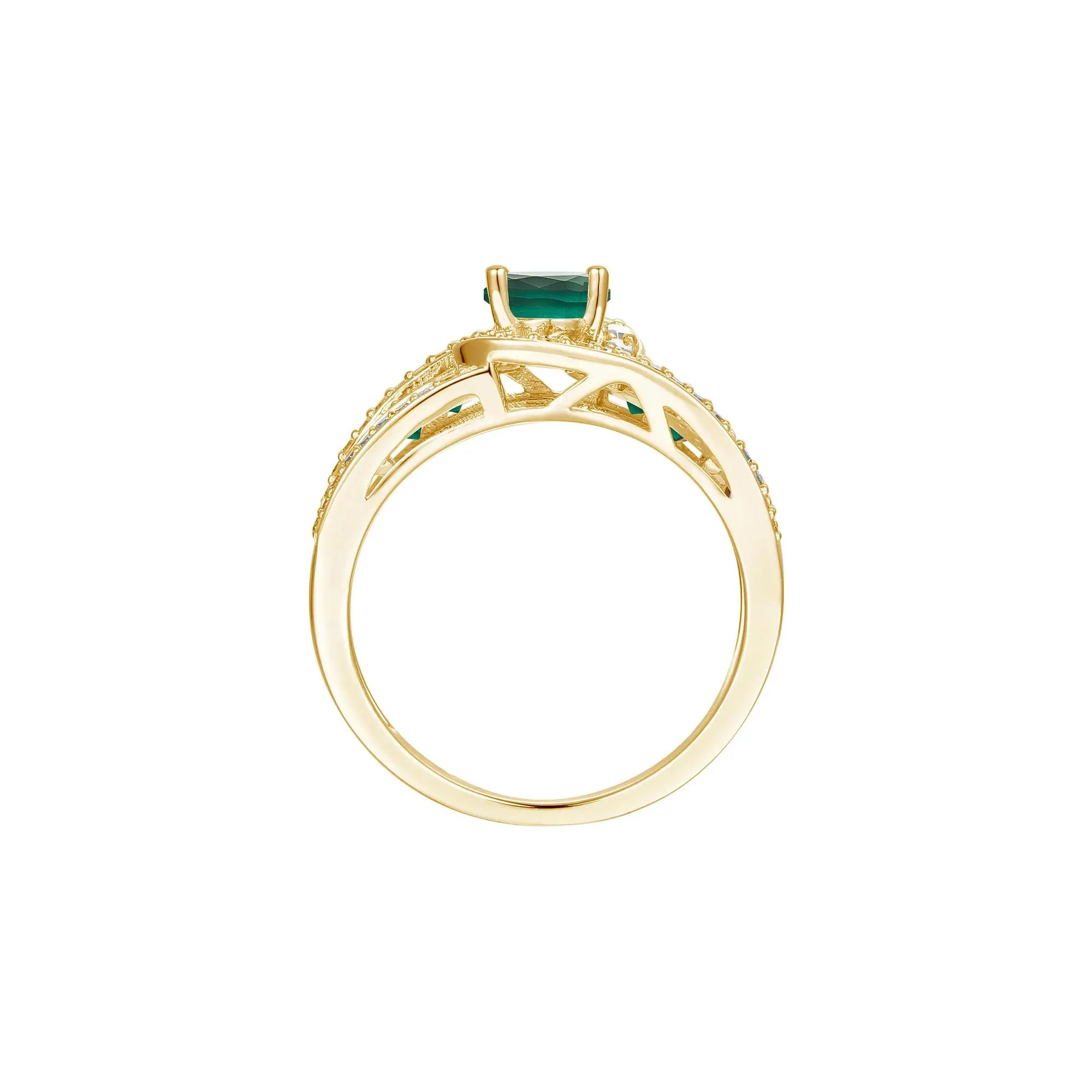 3/8 CT. Tw. Emerald and Diamond Band Ring 10K Yellow Gold Size 7 1mm - Image 2