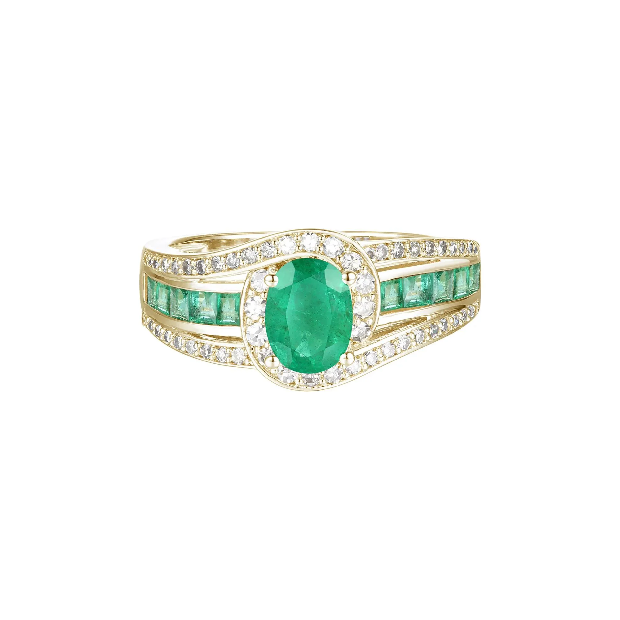 3/8 CT. Tw. Emerald and Diamond Band Ring 10K Yellow Gold Size 8 1mm