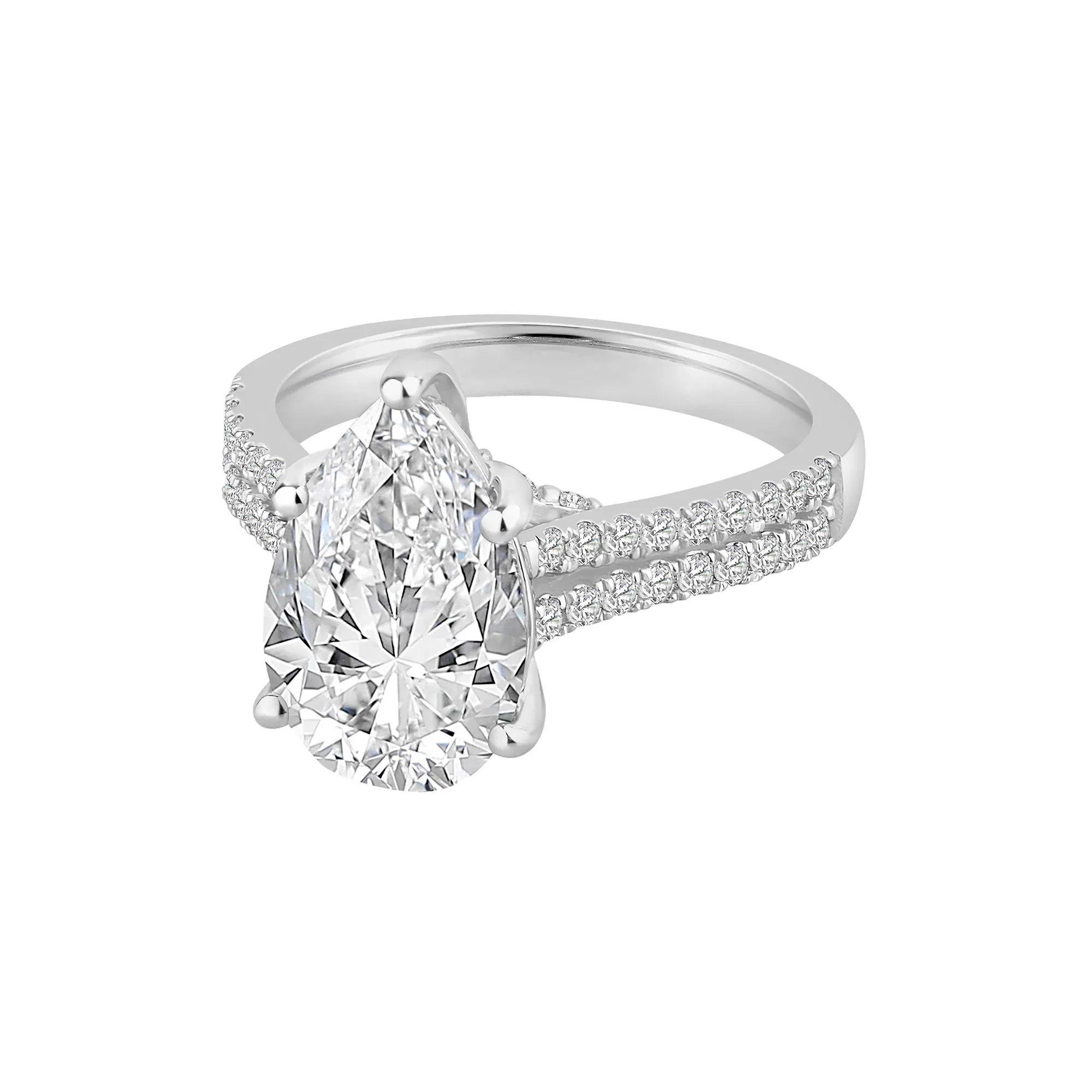 3 1/2 CT. Tw. Lab Grown Diamond Pear-Shaped Engagement Ring 14K White Gold Size 6.5 - Image 4