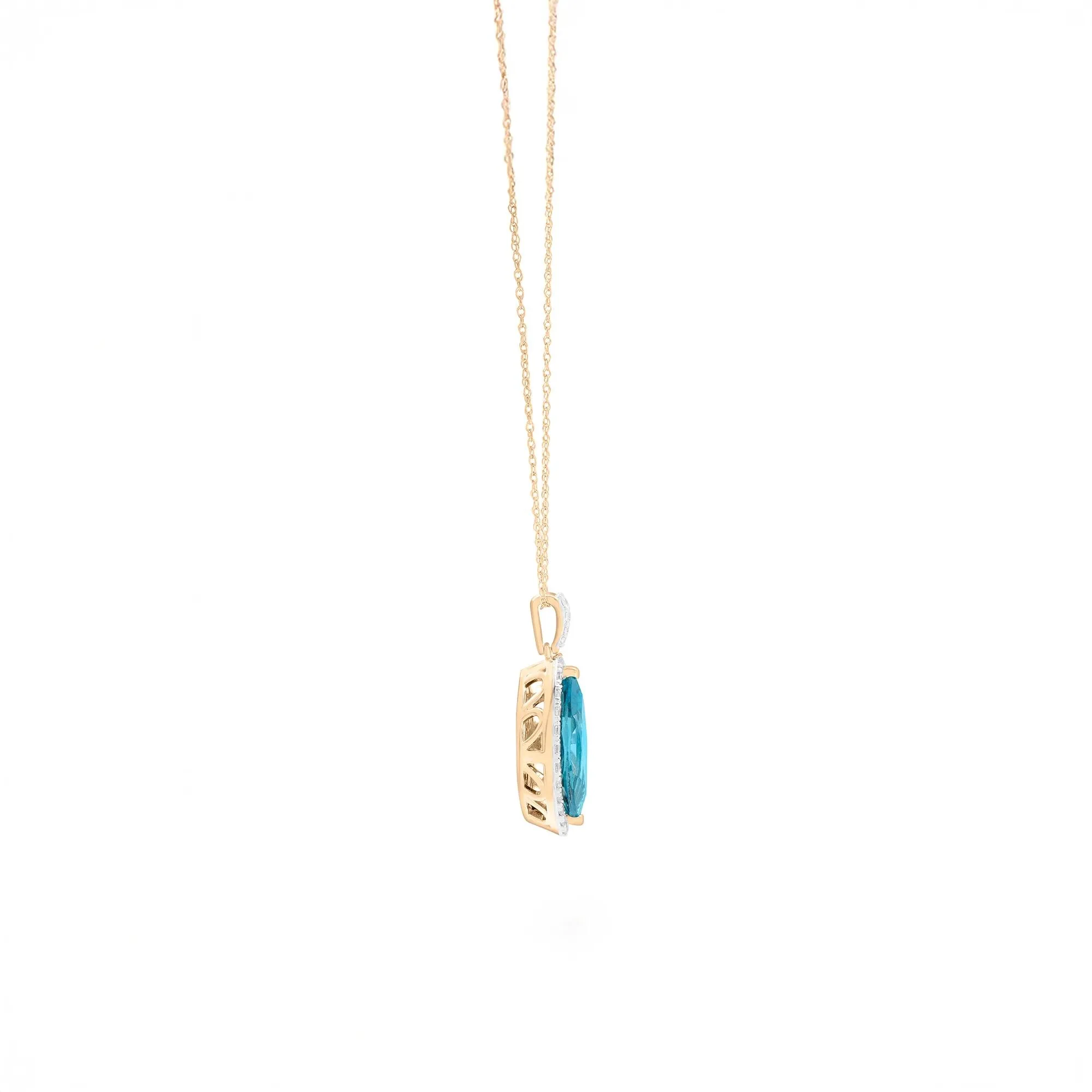 1/4 CT. Tw. London Blue Topaz and Diamond Halo Pendant Necklace 10K Yellow Gold Size 18" - Image 2