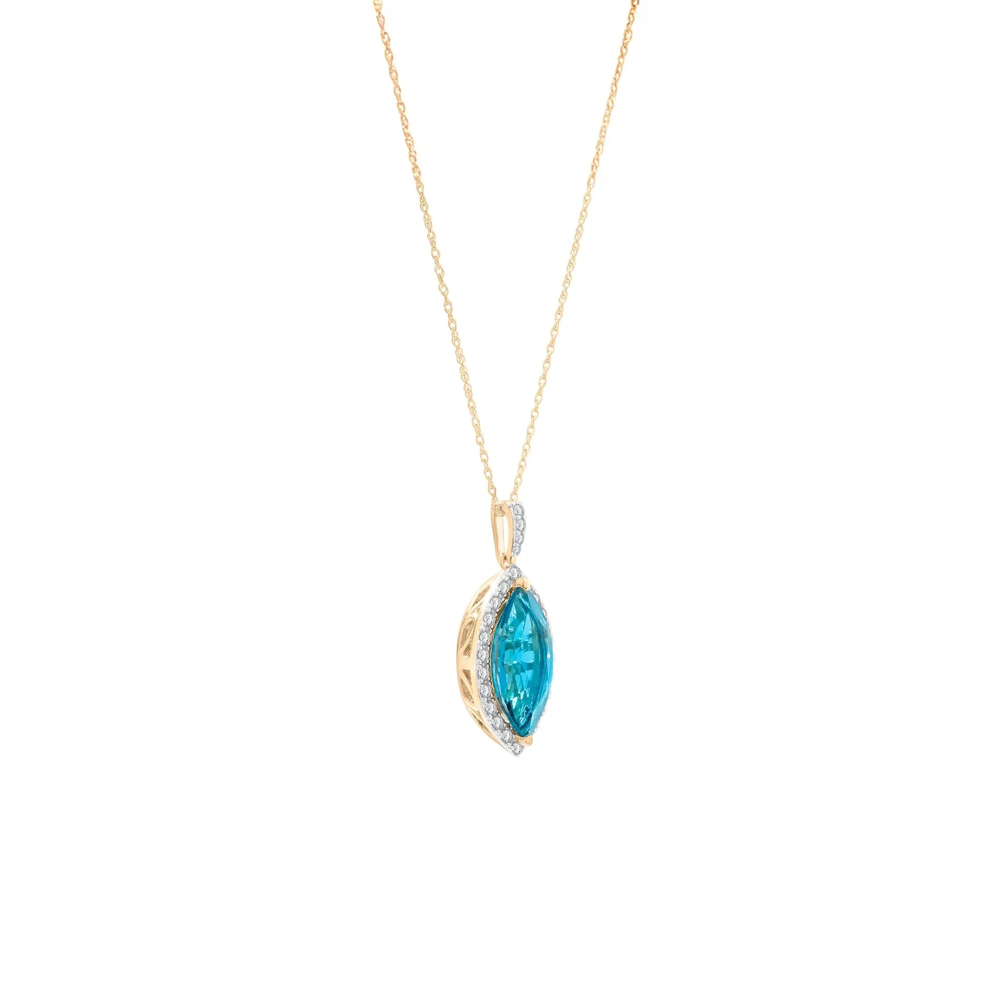 1/4 CT. Tw. London Blue Topaz and Diamond Halo Pendant Necklace 10K Yellow Gold Size 18" - Image 3