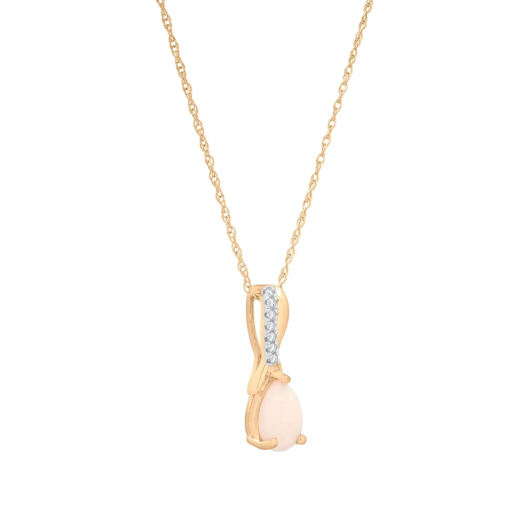 Australian Opal and Diamond Accent Drop Pendant Necklace 10K Yellow Gold Size 18" - Image 2