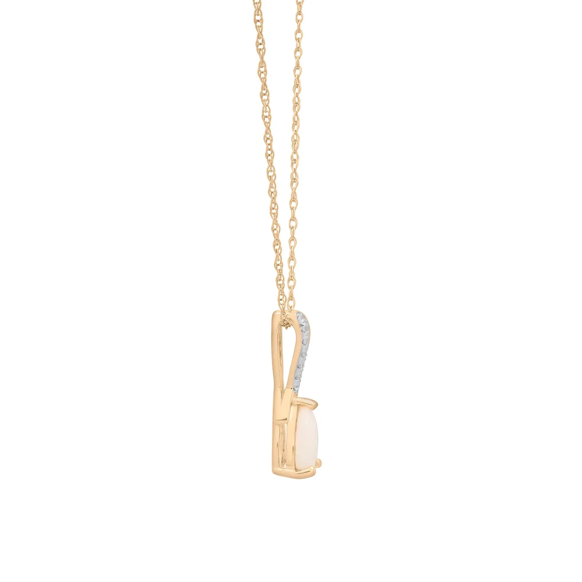 Australian Opal and Diamond Accent Drop Pendant Necklace 10K Yellow Gold Size 18" - Image 3