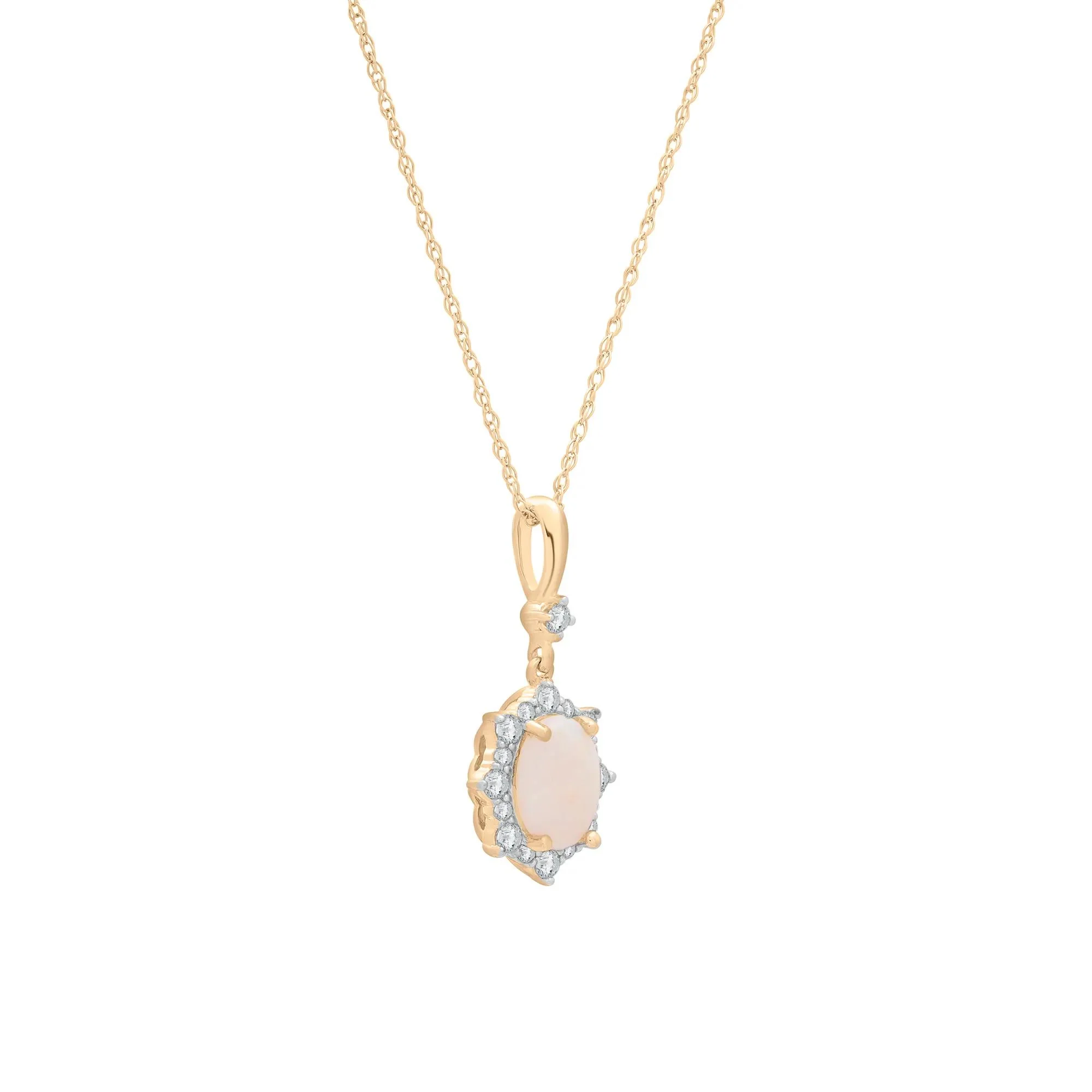 Australian Opal and Diamond Accent Halo Drop Pendant Necklace 10K Yellow Gold Size 18" - Image 2