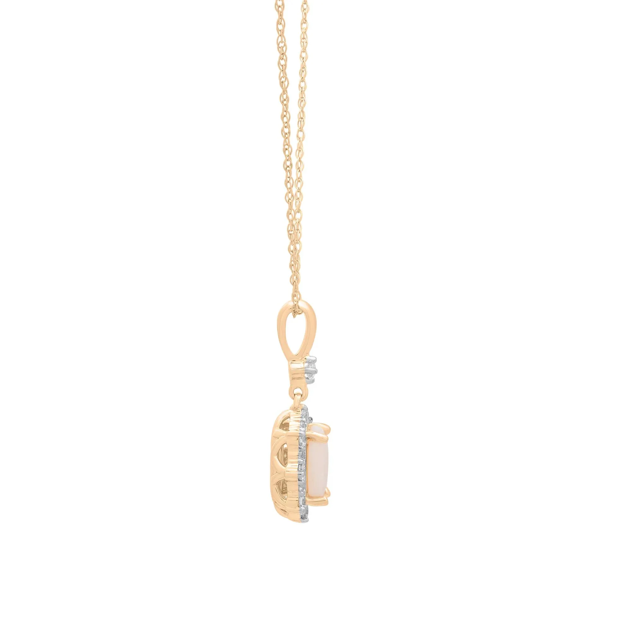 Australian Opal and Diamond Accent Halo Drop Pendant Necklace 10K Yellow Gold Size 18" - Image 3