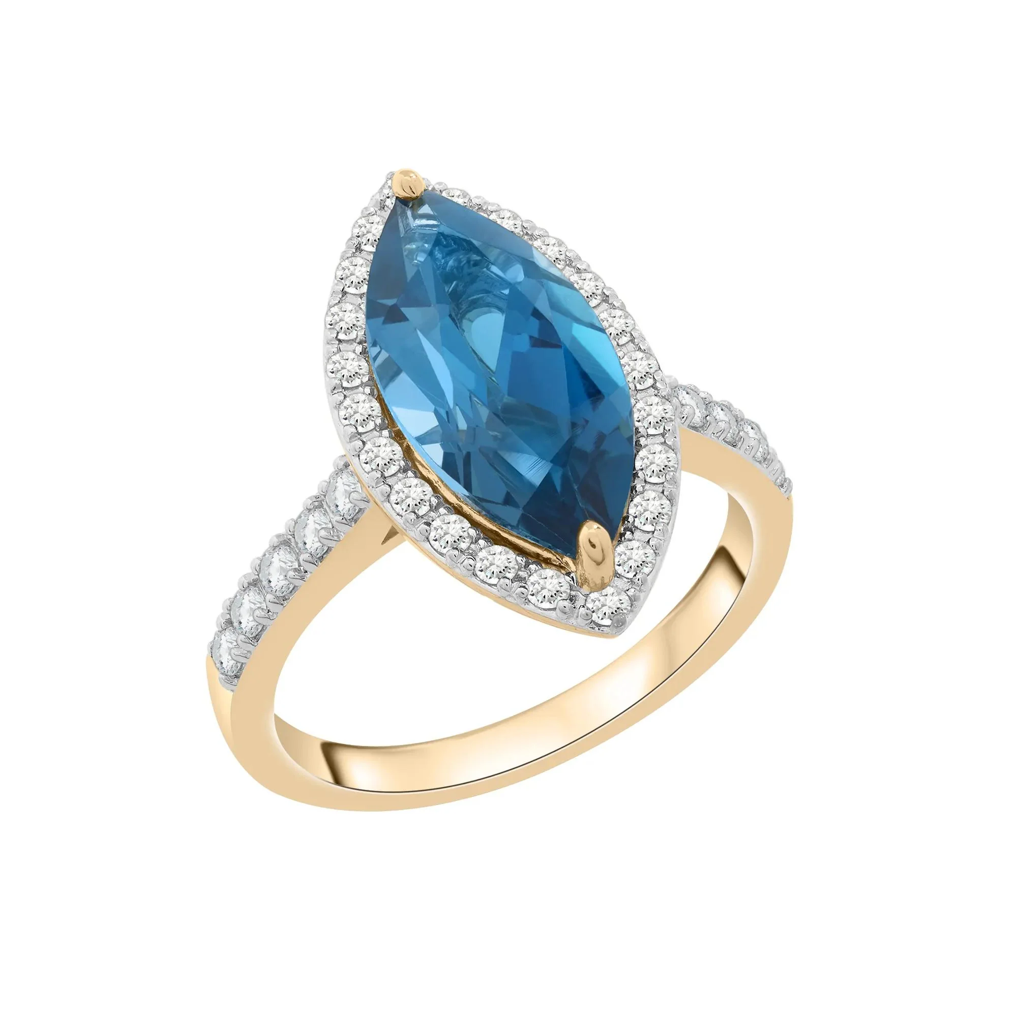 3/8 CT. Tw. London Blue Topaz and Diamond Halo Ring 10K Yellow Gold Round Brilliant Cut Size 6.5 2mm - Image 5