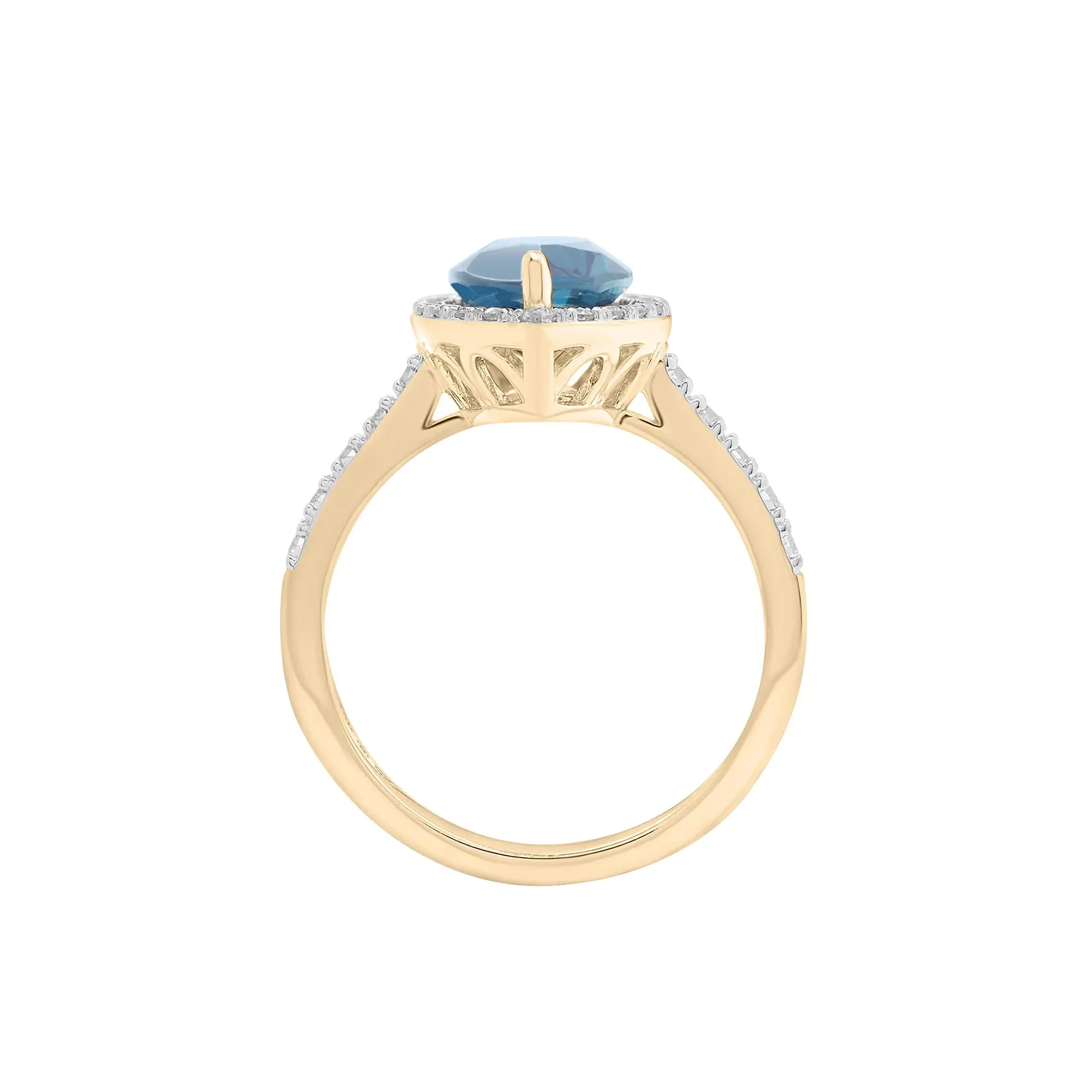 3/8 CT. Tw. London Blue Topaz and Diamond Halo Ring 10K Yellow Gold Round Brilliant Cut Size 7 2mm - Image 2