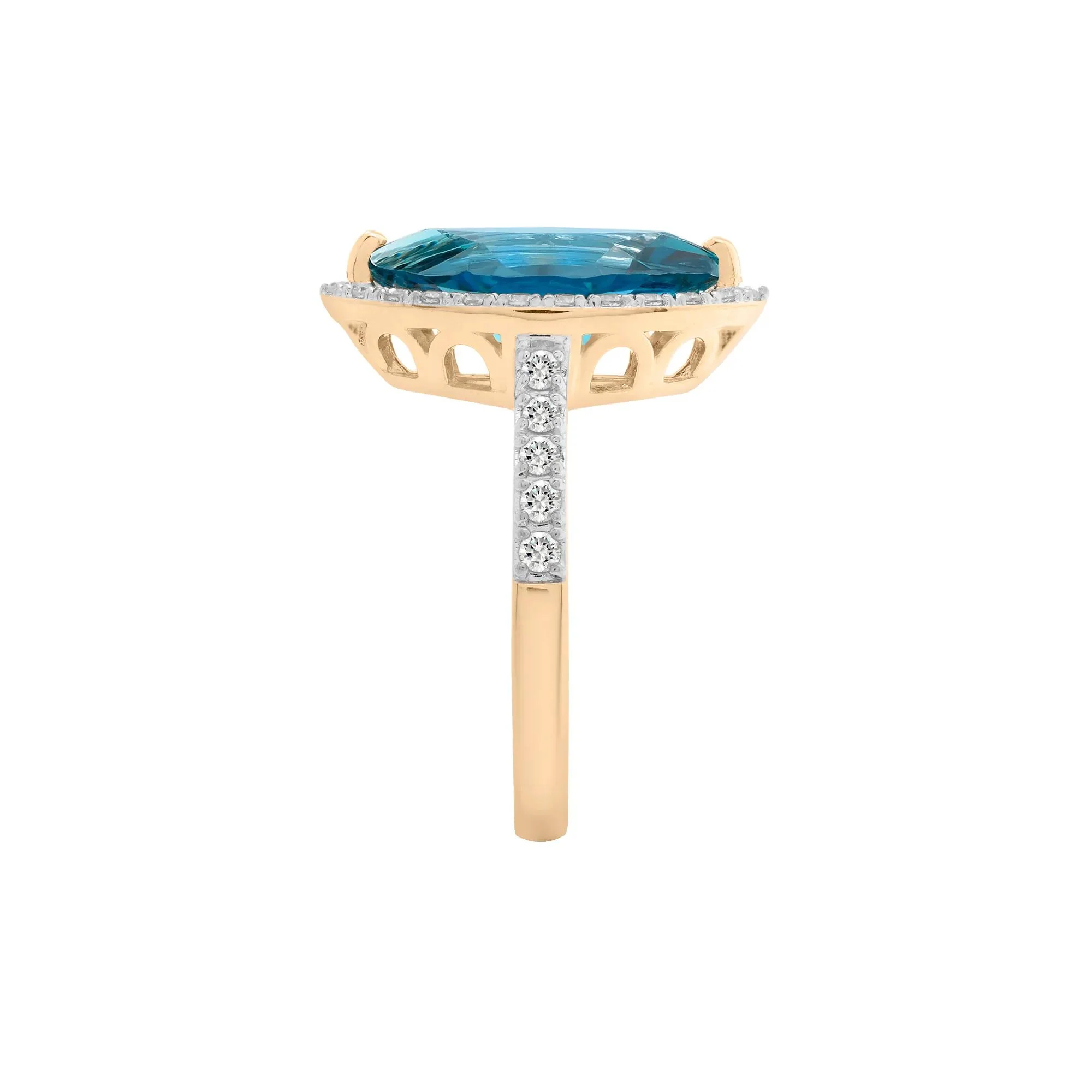 3/8 CT. Tw. London Blue Topaz and Diamond Halo Ring 10K Yellow Gold Round Brilliant Cut Size 8 2mm - Image 3
