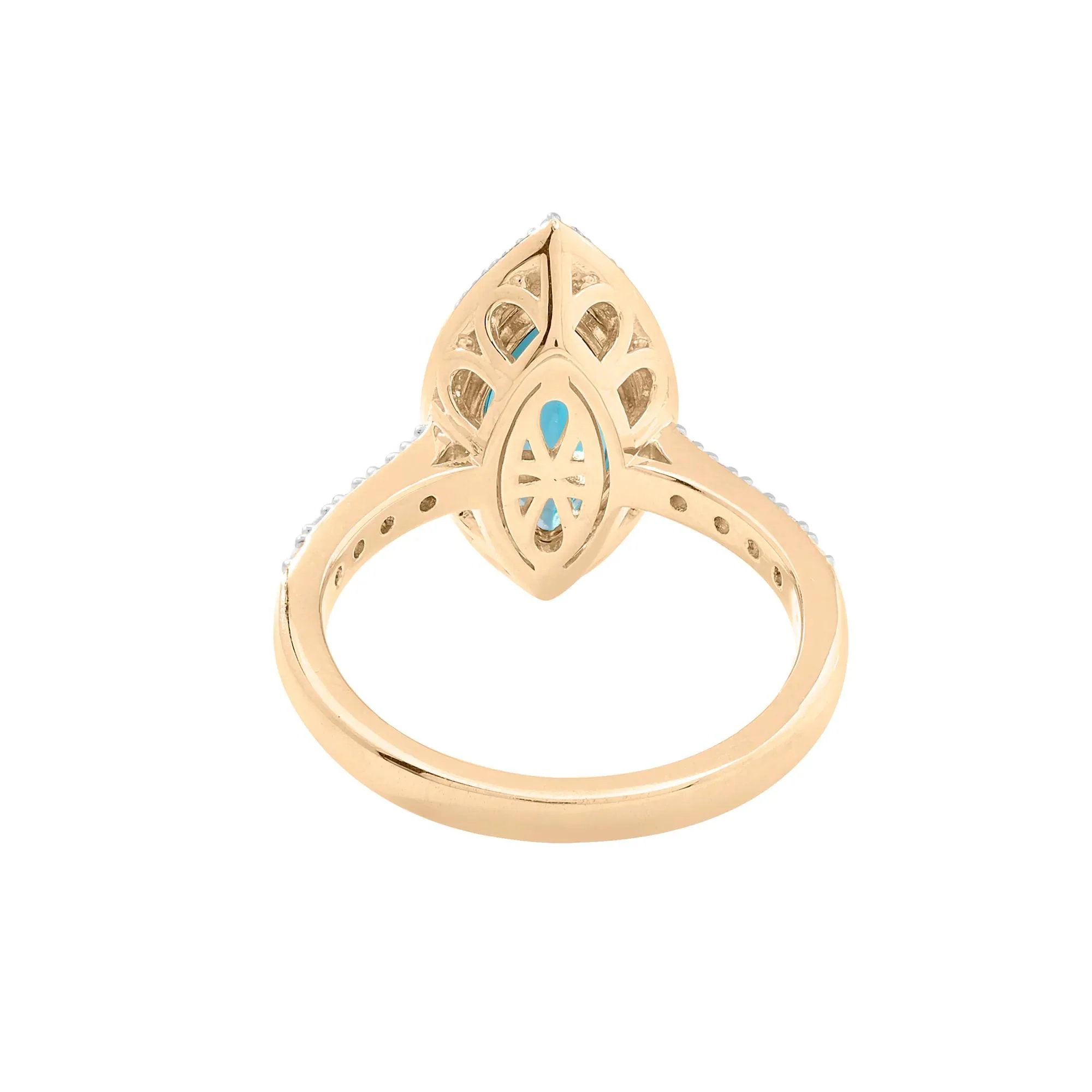 3/8 CT. Tw. London Blue Topaz and Diamond Halo Ring 10K Yellow Gold Round Brilliant Cut Size 9 2mm - Image 4
