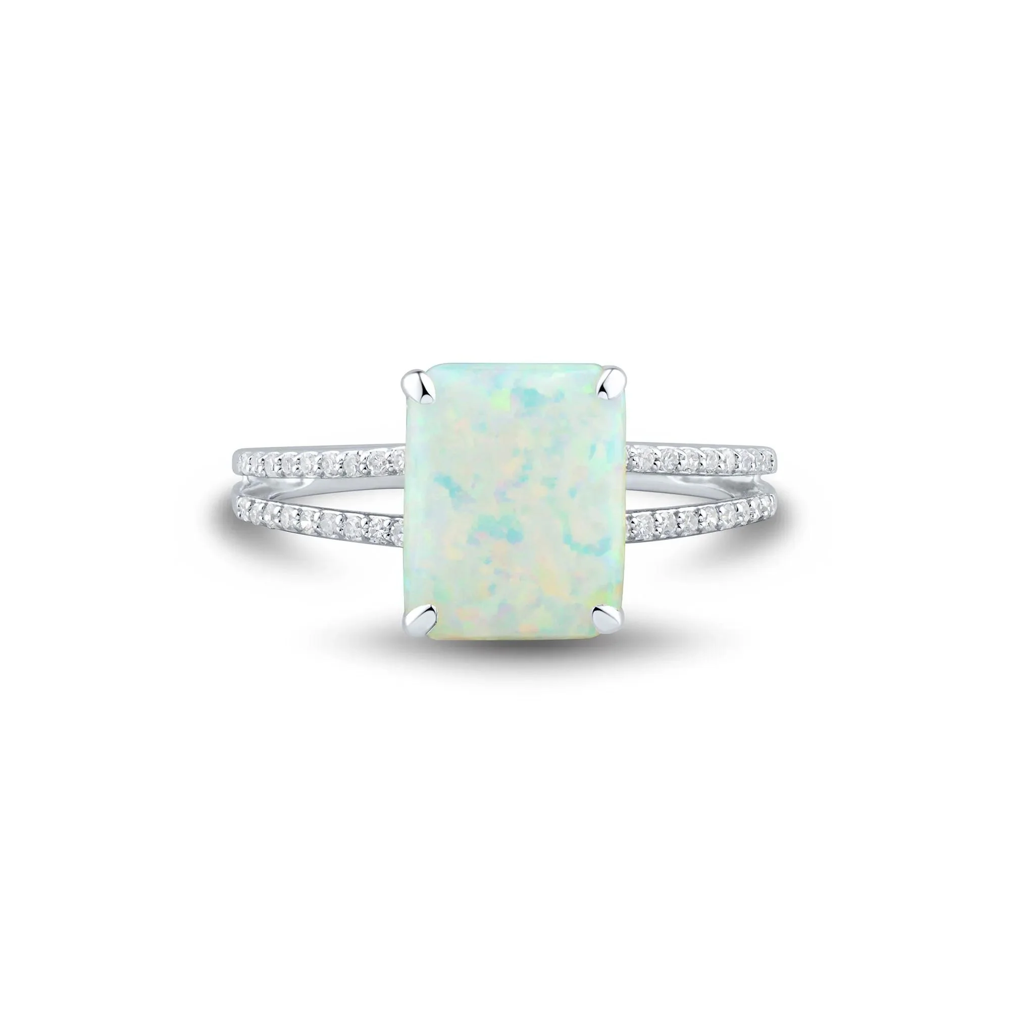Lab-Created Opal and Lab-Created White Sapphire Ring .925 Sterling Silver Size 7 1mm