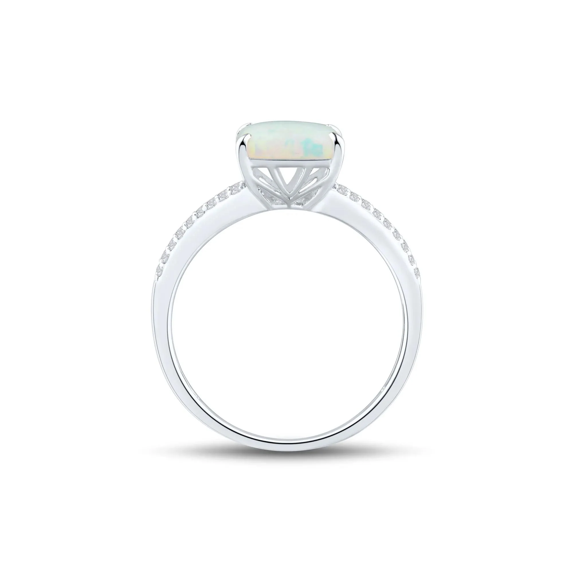 Lab-Created Opal and Lab-Created White Sapphire Ring .925 Sterling Silver Size 9 1mm - Image 2