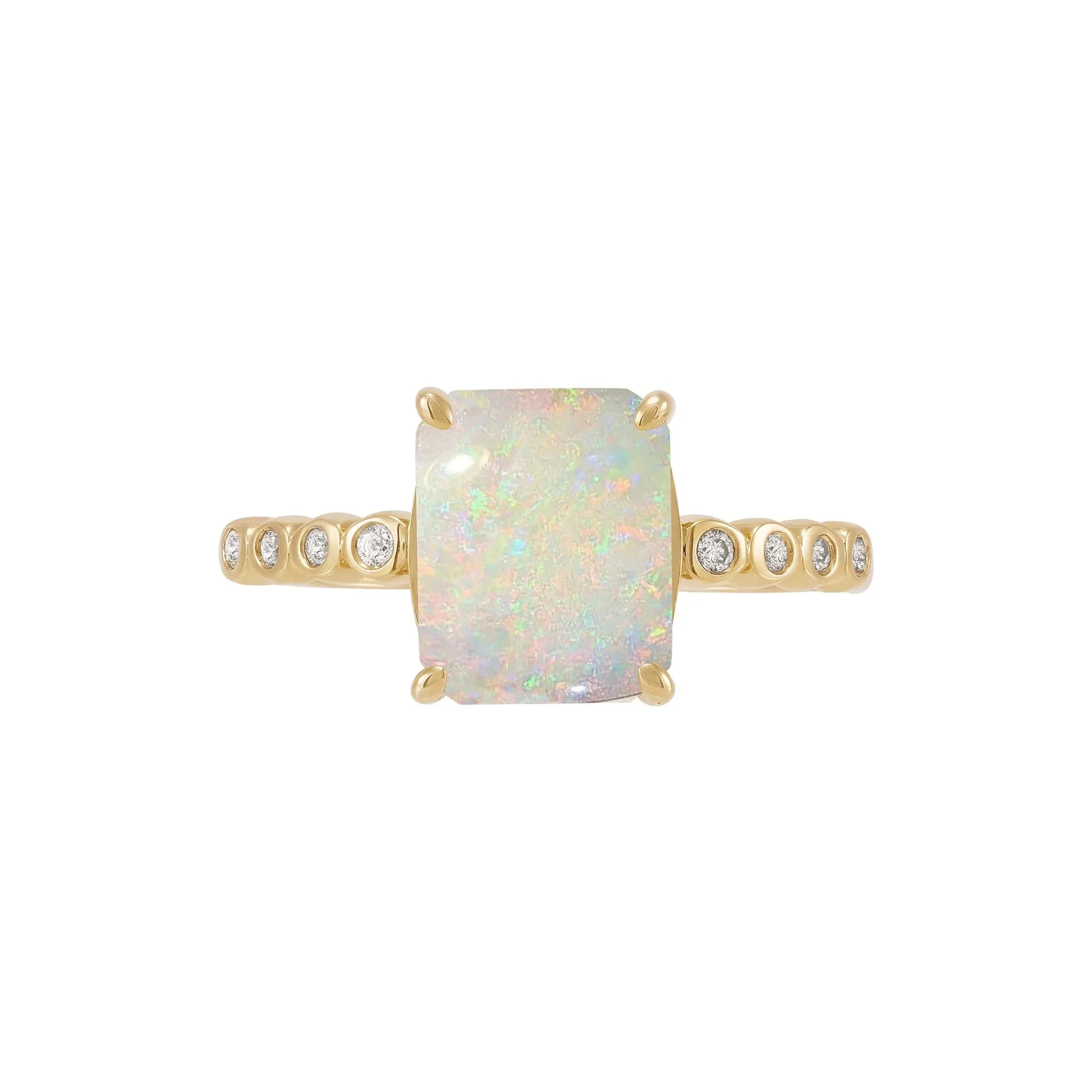 Opal Cabochon & Diamond Accent Ring 10K Yellow Gold Size 6.5 1mm