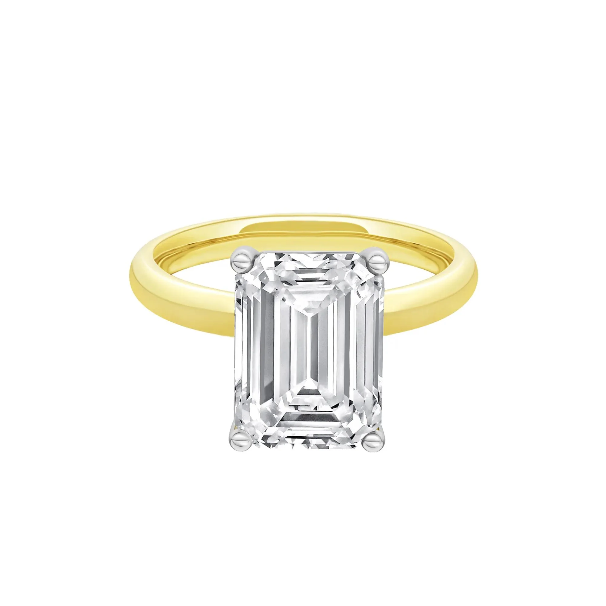 Lab Grown Diamond Emerald-Cut Solitaire Ring 14K Yellow & White Gold (5 CT.) Size 8.5 2mm