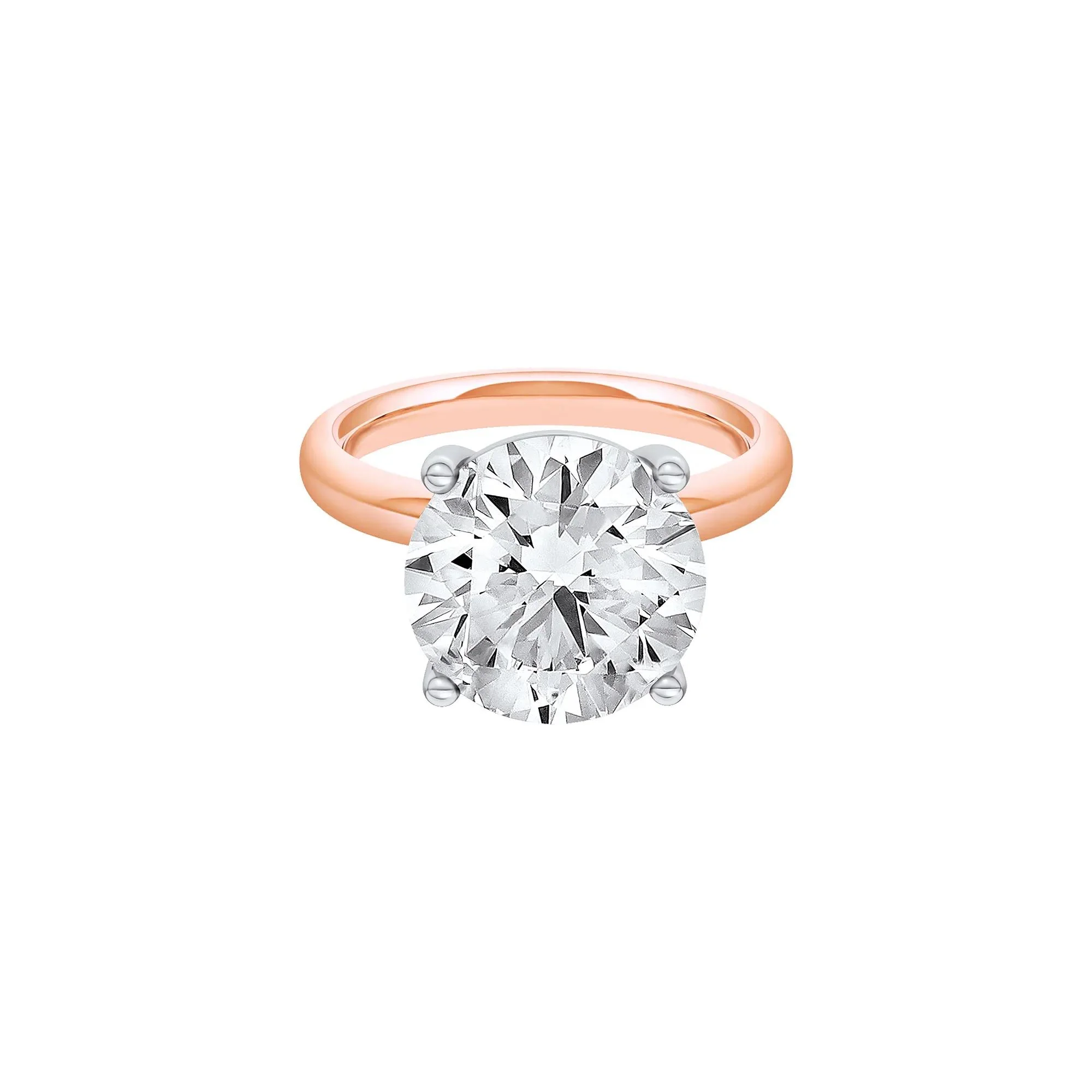 Lab Grown Diamond Round Solitaire Ring 14K Rose & White Gold (6 CT.) Round Brilliant Cut Size 7.5 2mm
