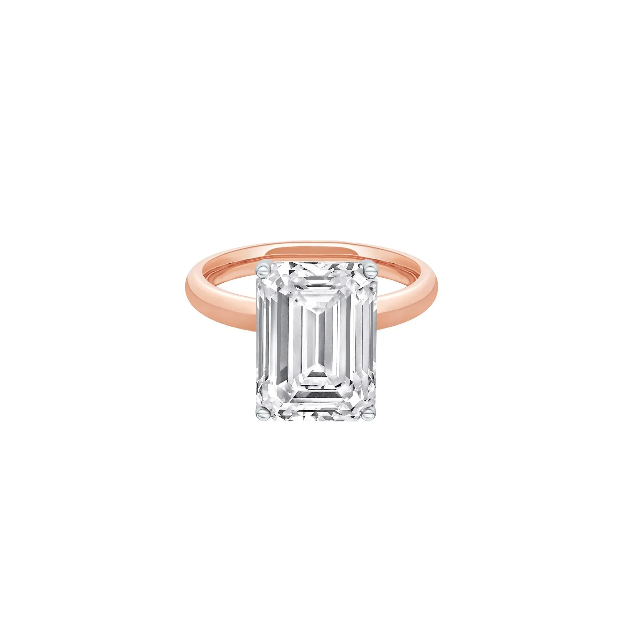 Lab Grown Diamond Emerald-Cut Solitaire Ring 14K Rose & White Gold (6 CT.) Size 11.5 2mm