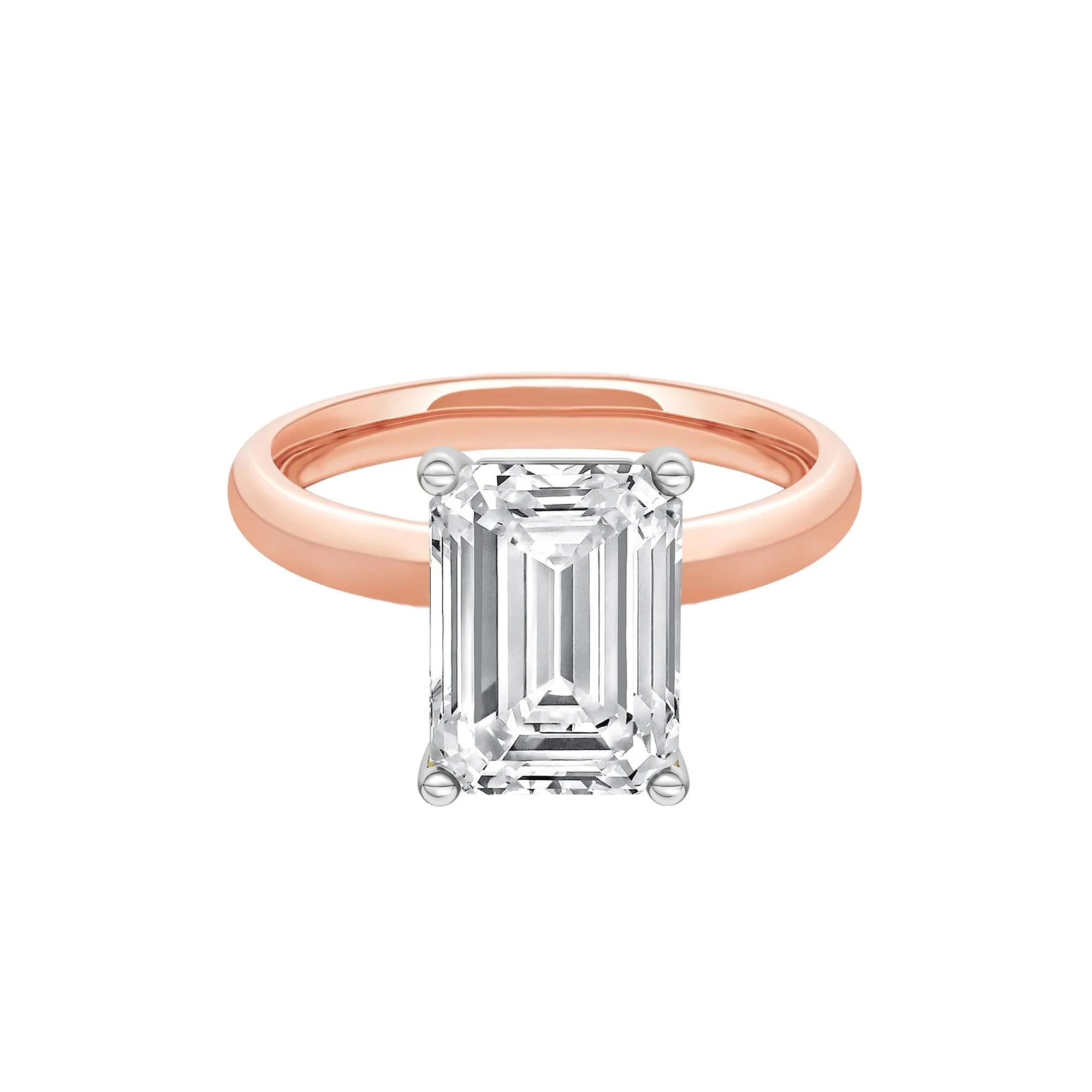 Lab Grown Diamond Emerald-Cut Solitaire Engagement Ring 14K Rose & White Gold (4 CT.) Size 9 2mm
