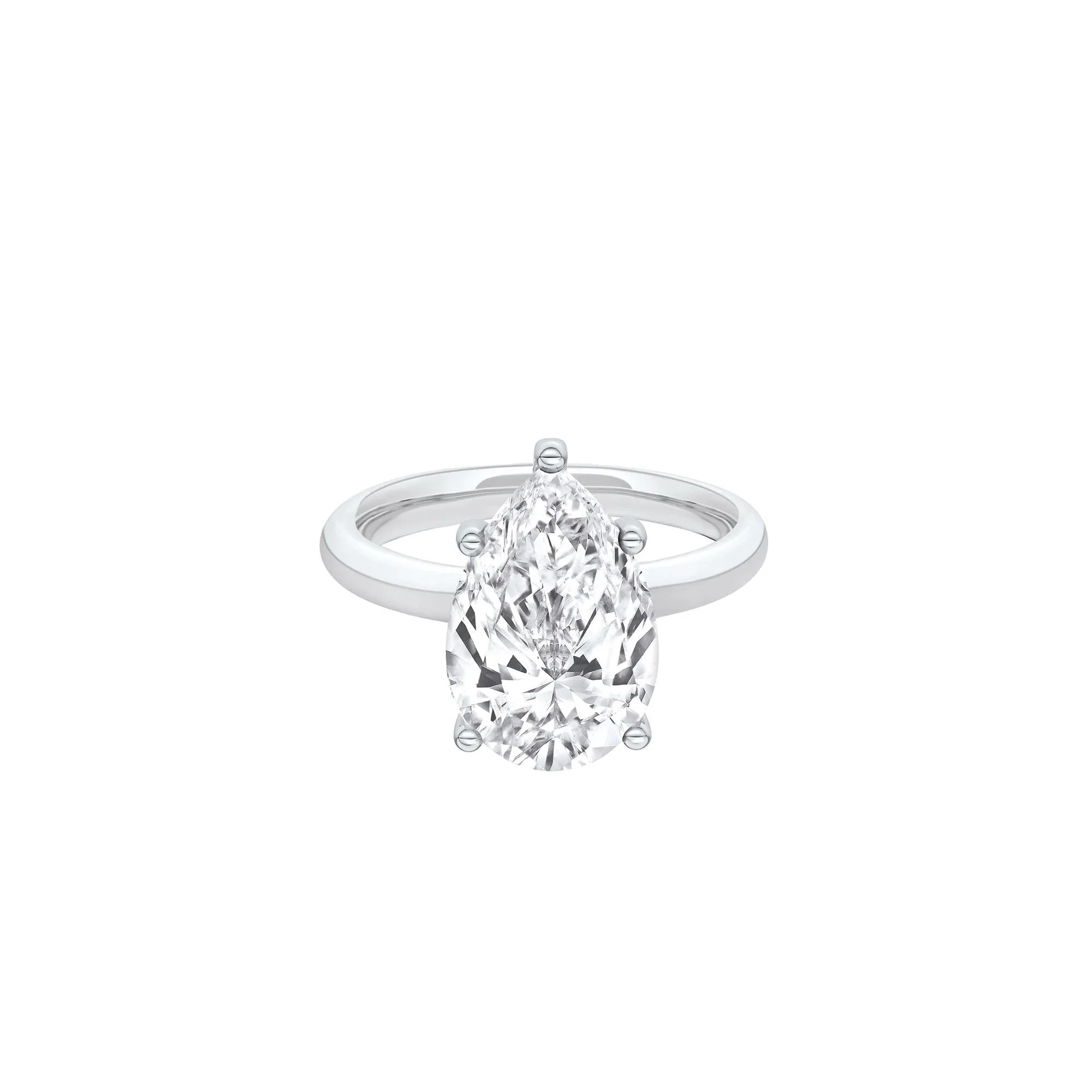 Lab Grown Diamond Pear-Shaped Solitaire Ring 14K White Gold (4 CT.) Size 9.5 2mm