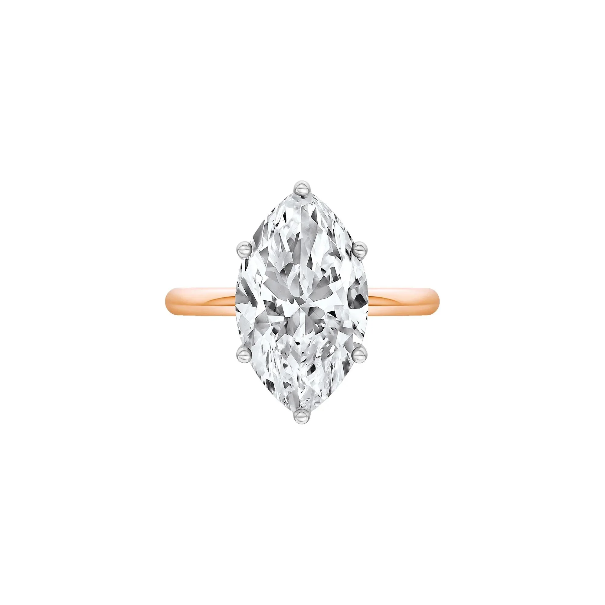 Lab Grown Diamond Marquise Solitaire Engagement Ring 14K Rose & White Gold (4 CT.) Size 5 2mm