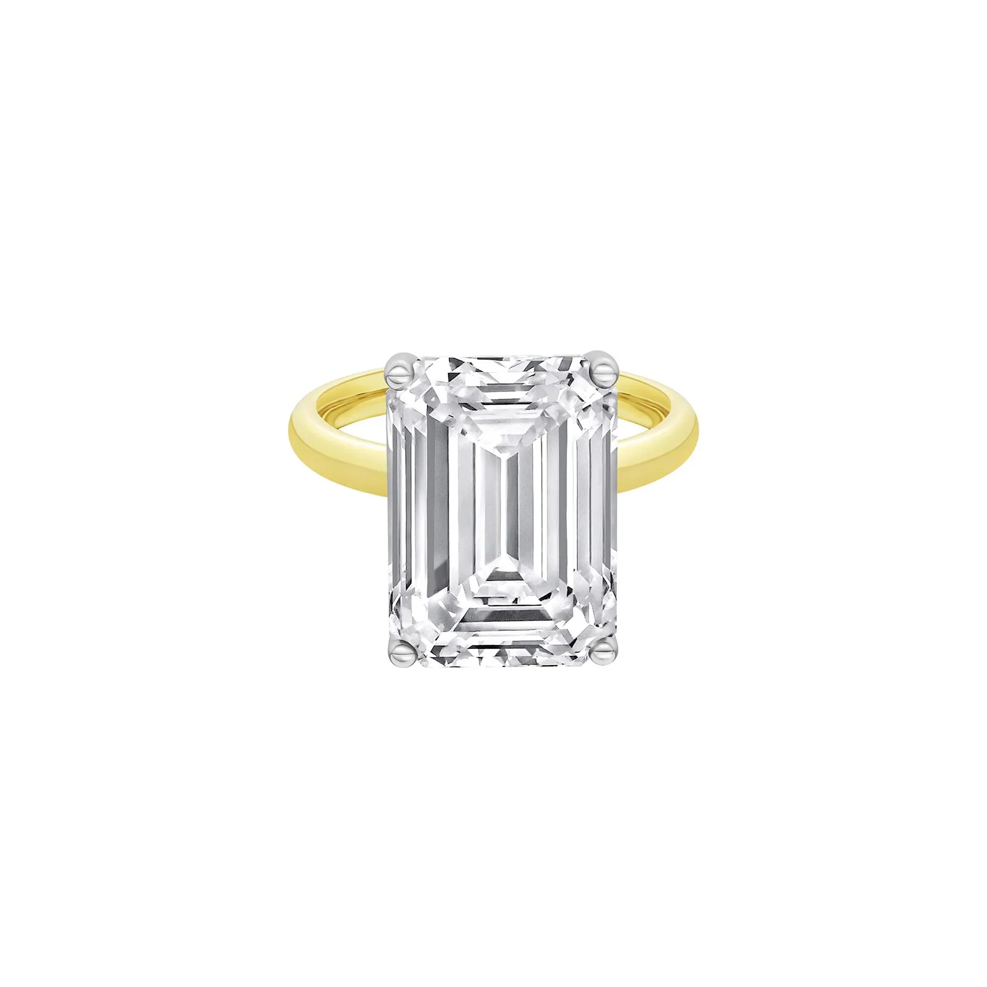 Lab Grown Diamond Emerald-Cut Solitaire Ring 14K Yellow & White Gold (10 CT.) Size 10.5 2mm