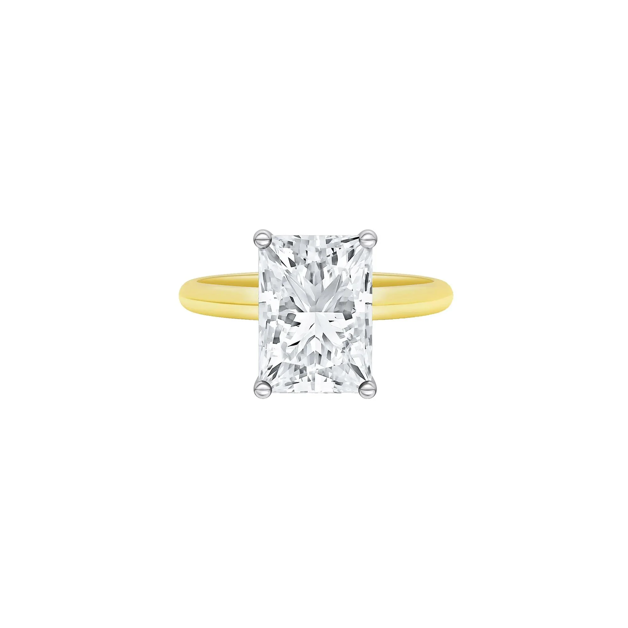 Lab Grown Diamond Radiant-Cut Solitaire Ring 14K Yellow & White Gold (4 CT.) Size 8 2mm