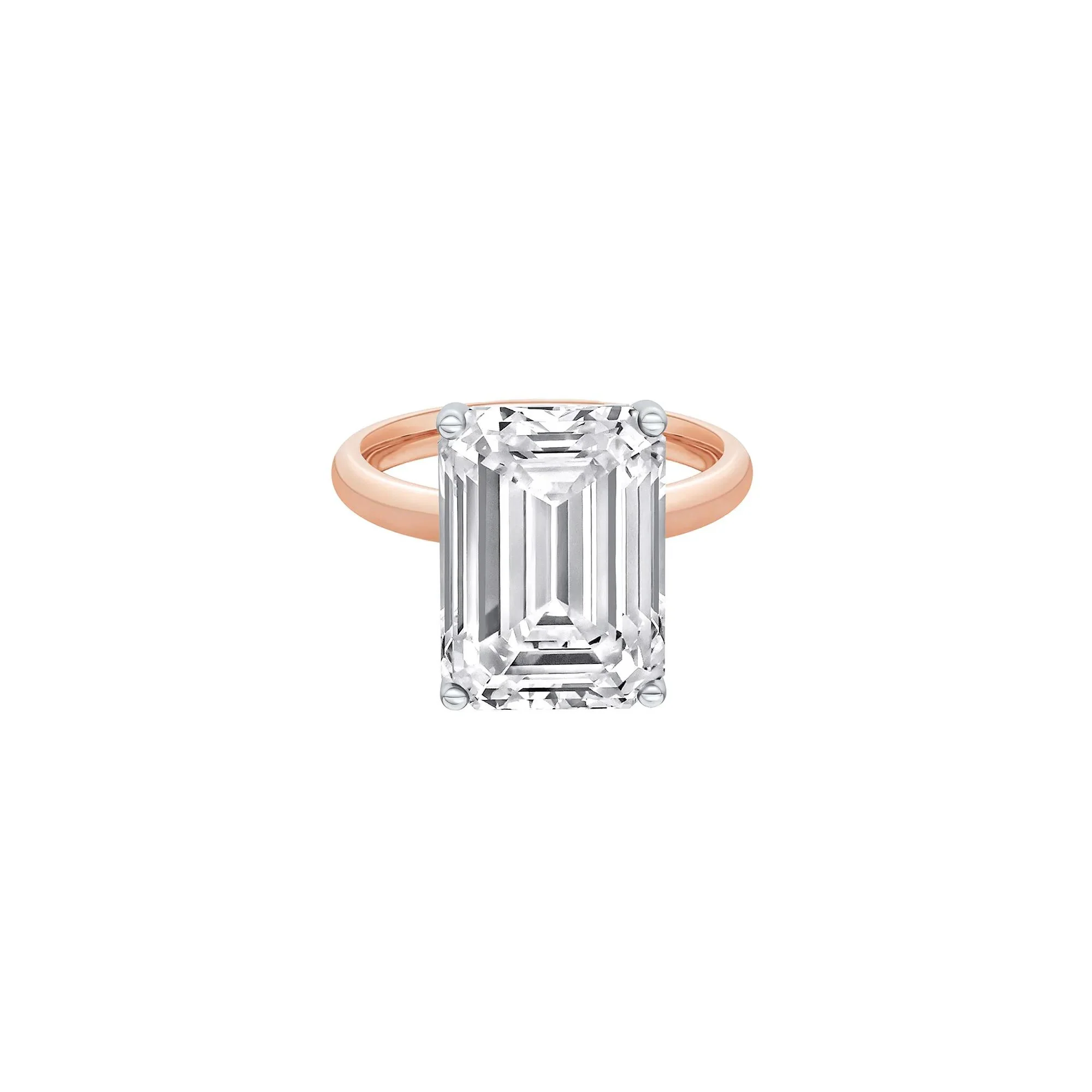 Lab Grown Diamond Emerald-Cut Solitaire Ring 14K Rose & White Gold (9 CT.) Size 11 2mm
